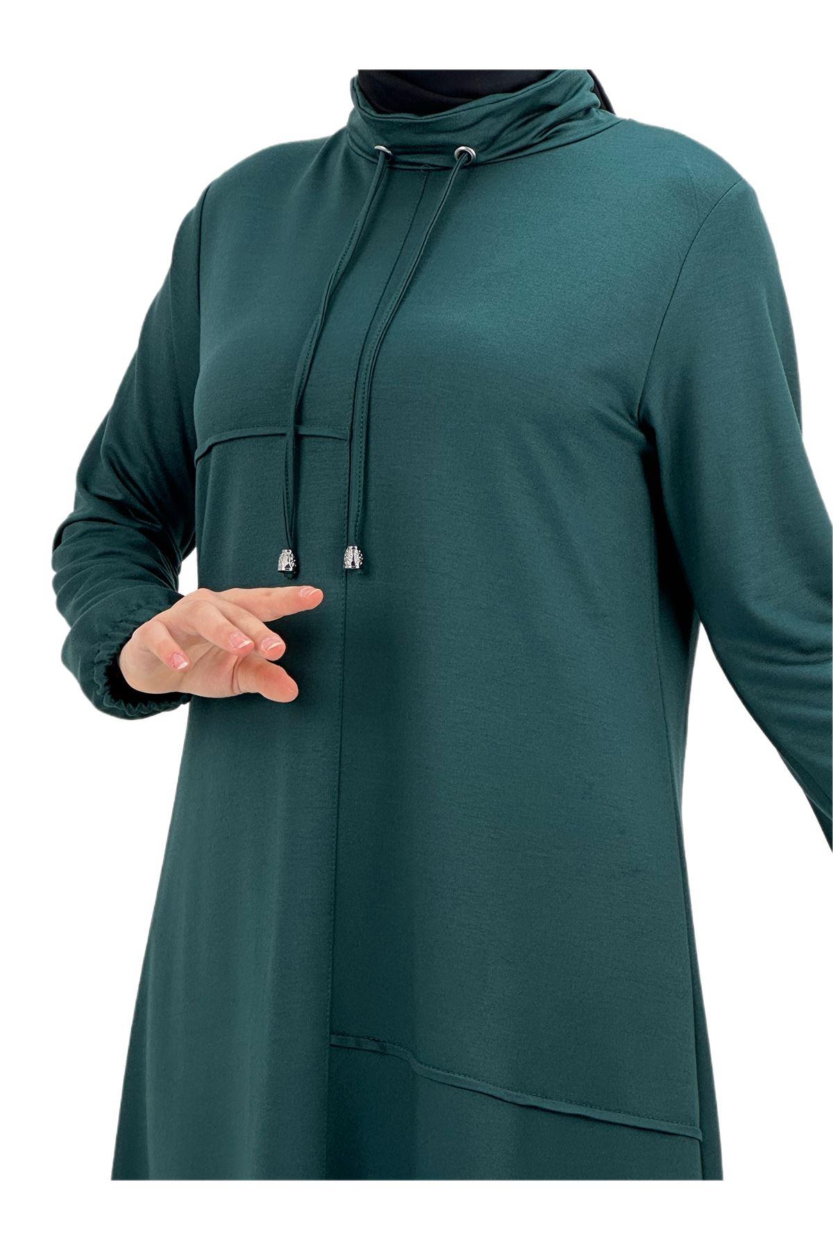 OTW593 Degaje Yaka Tunik Zümrüt