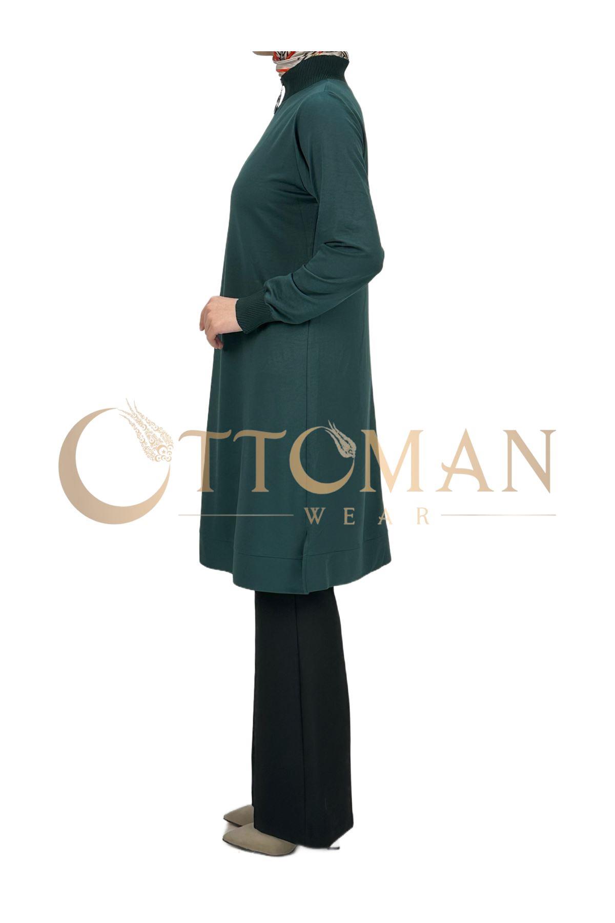 OTW629 Fermuarlı Tunik Zümrüt
