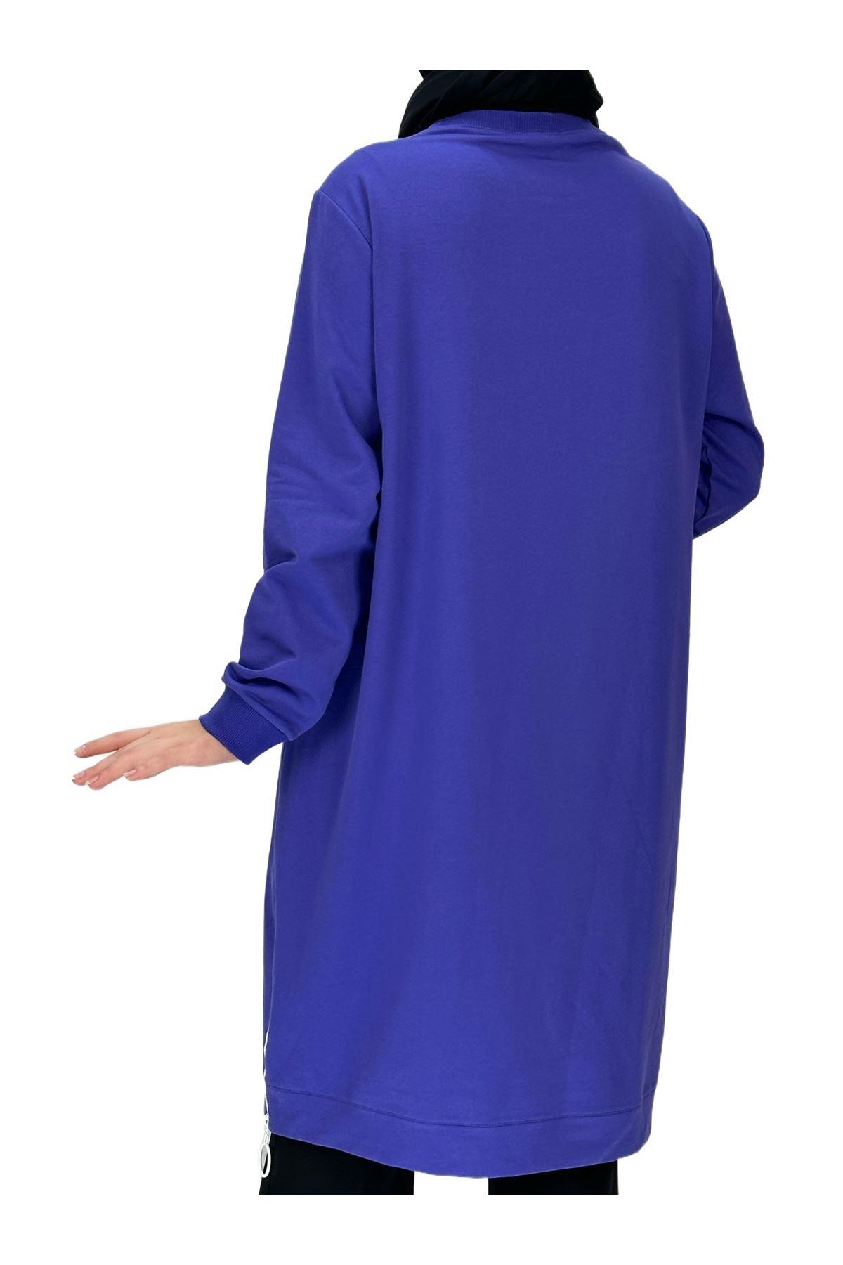 OTW7088 Biyeli Uzun Yandan Fermuarlı Tunik Mor