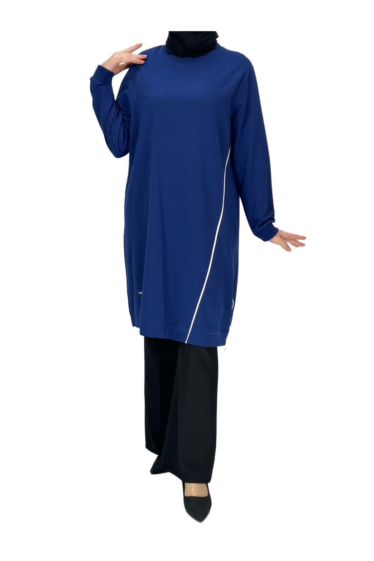 OTW7088 Biyeli Uzun Yandan Fermuarlı Tunik İndigo