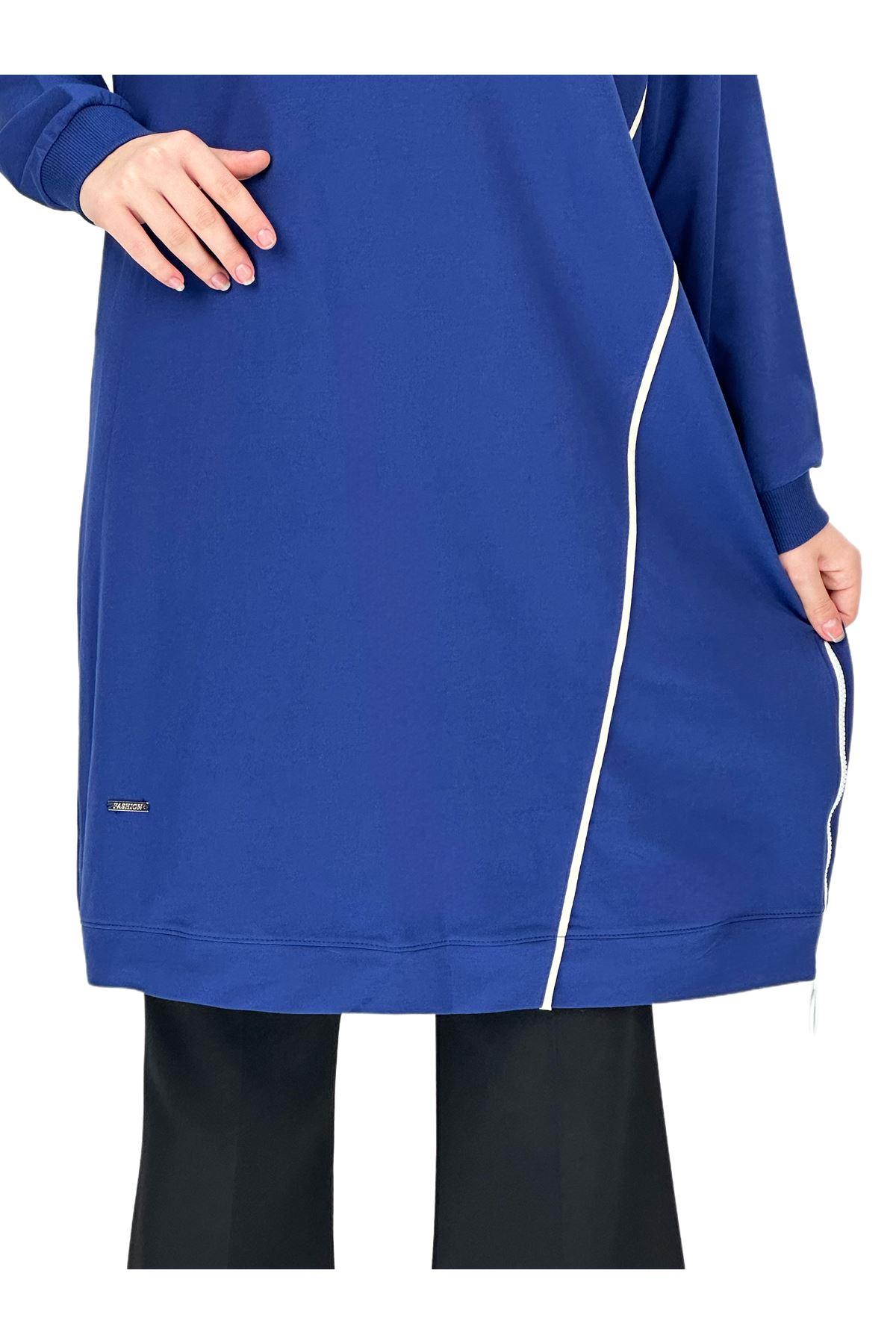 OTW7088 Biyeli Uzun Yandan Fermuarlı Tunik İndigo