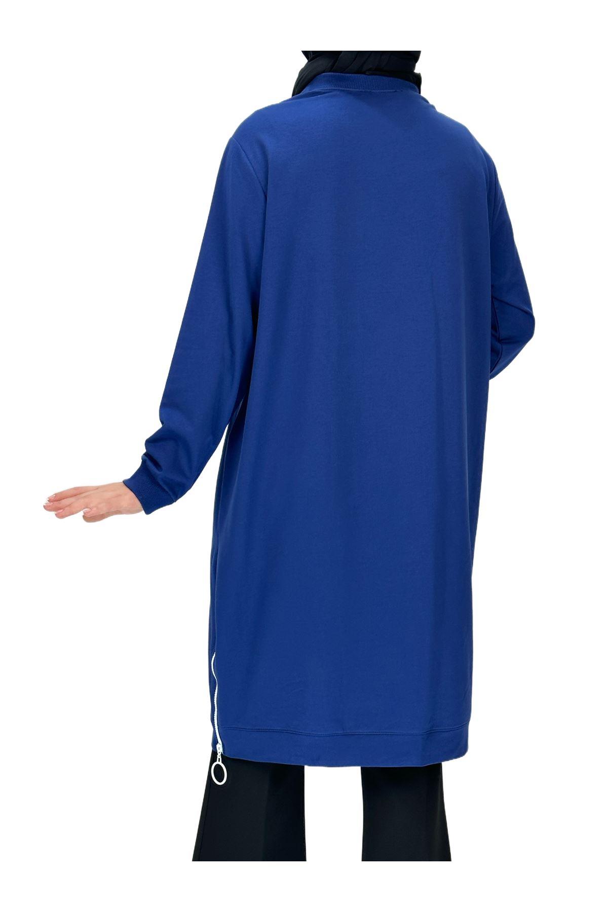 OTW7088 Biyeli Uzun Yandan Fermuarlı Tunik İndigo
