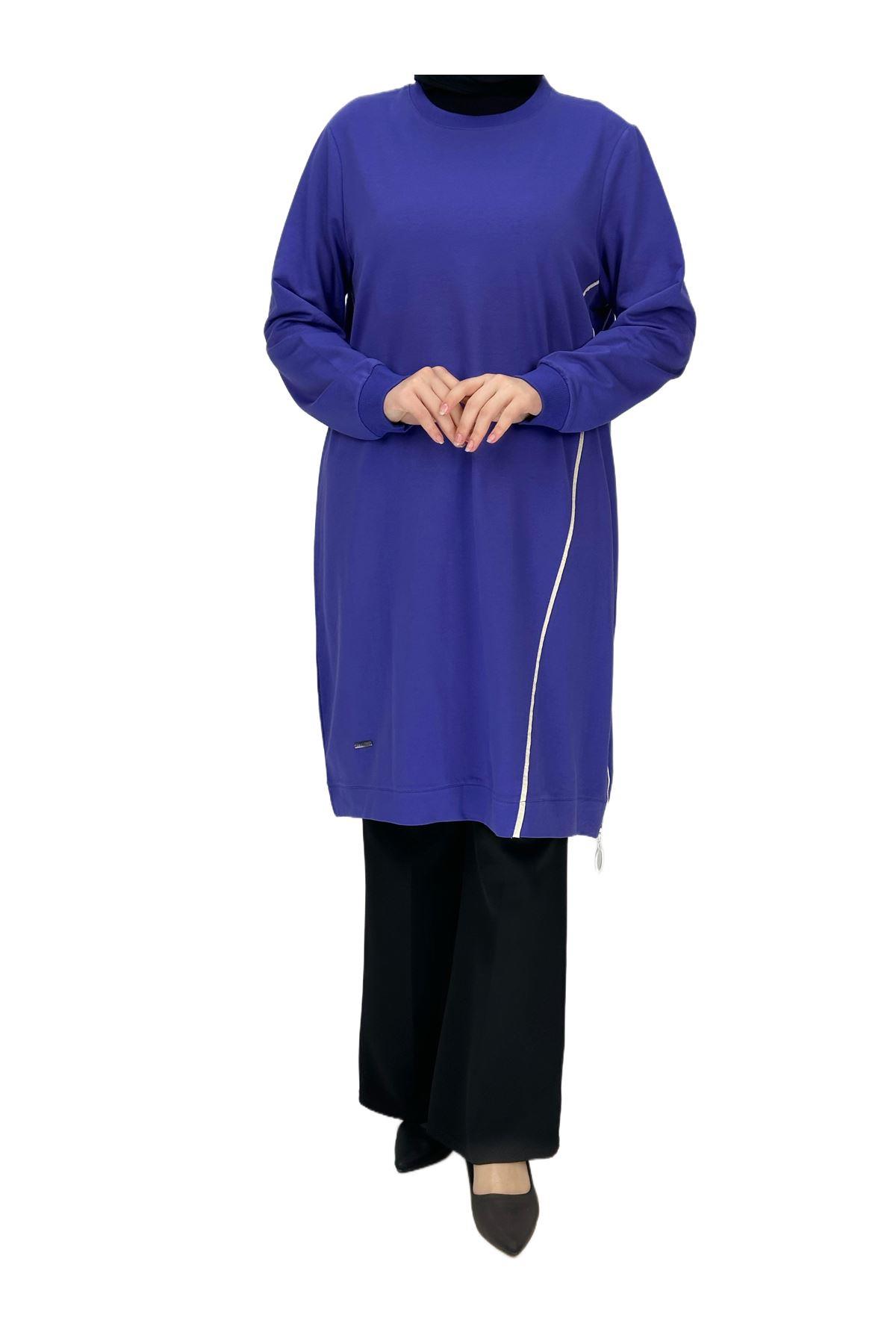 OTW7088 Biyeli Uzun Yandan Fermuarlı Tunik Mor