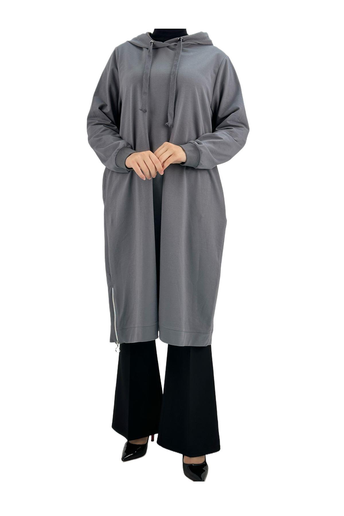 OTW7467 Yandan Fermuarlı Tunik Gri
