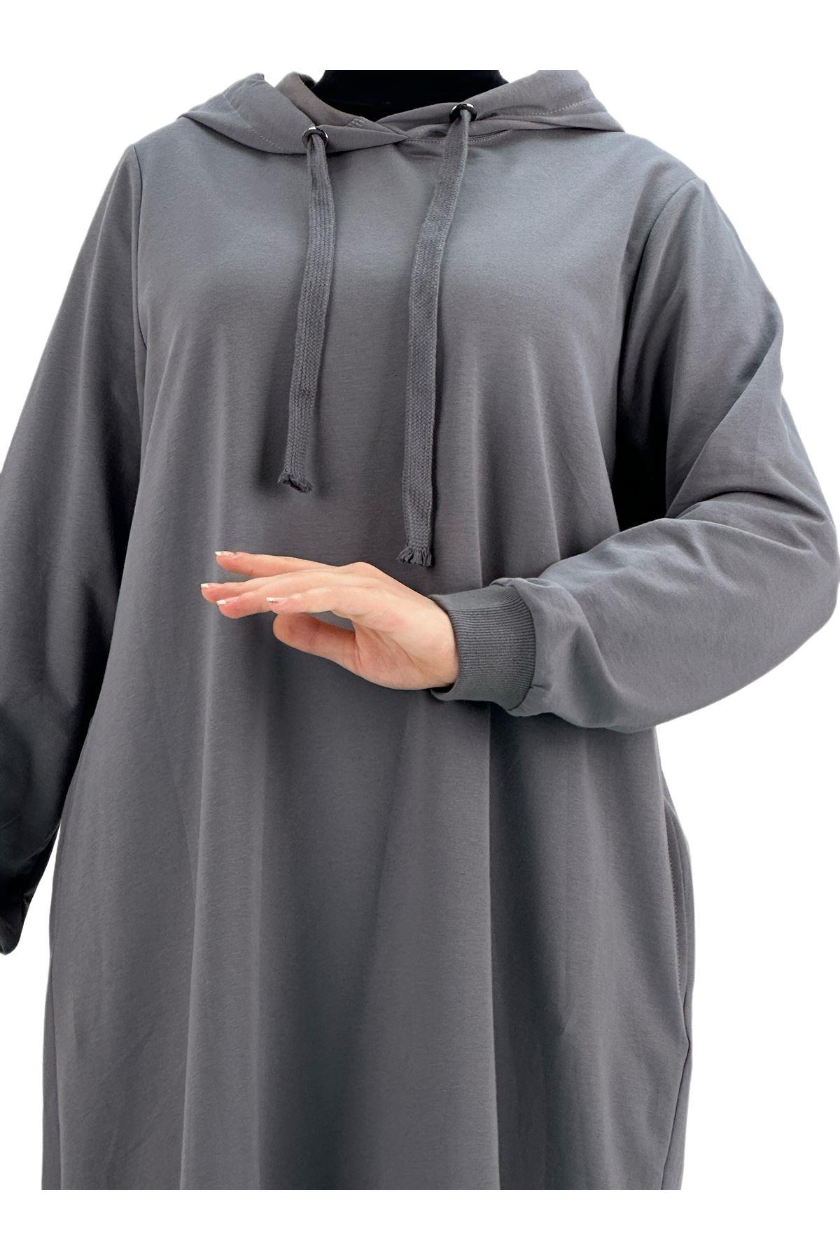 OTW7467 Yandan Fermuarlı Tunik Gri
