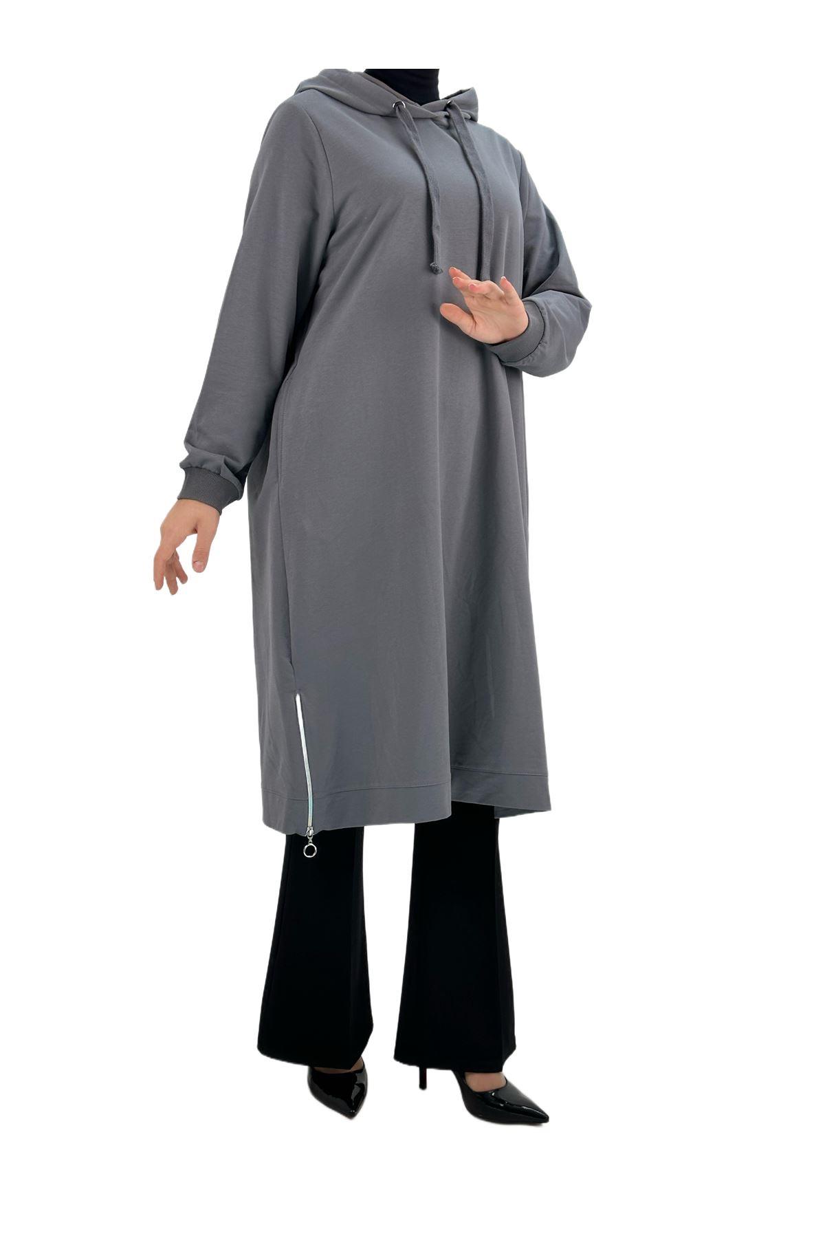 OTW7467 Yandan Fermuarlı Tunik Gri