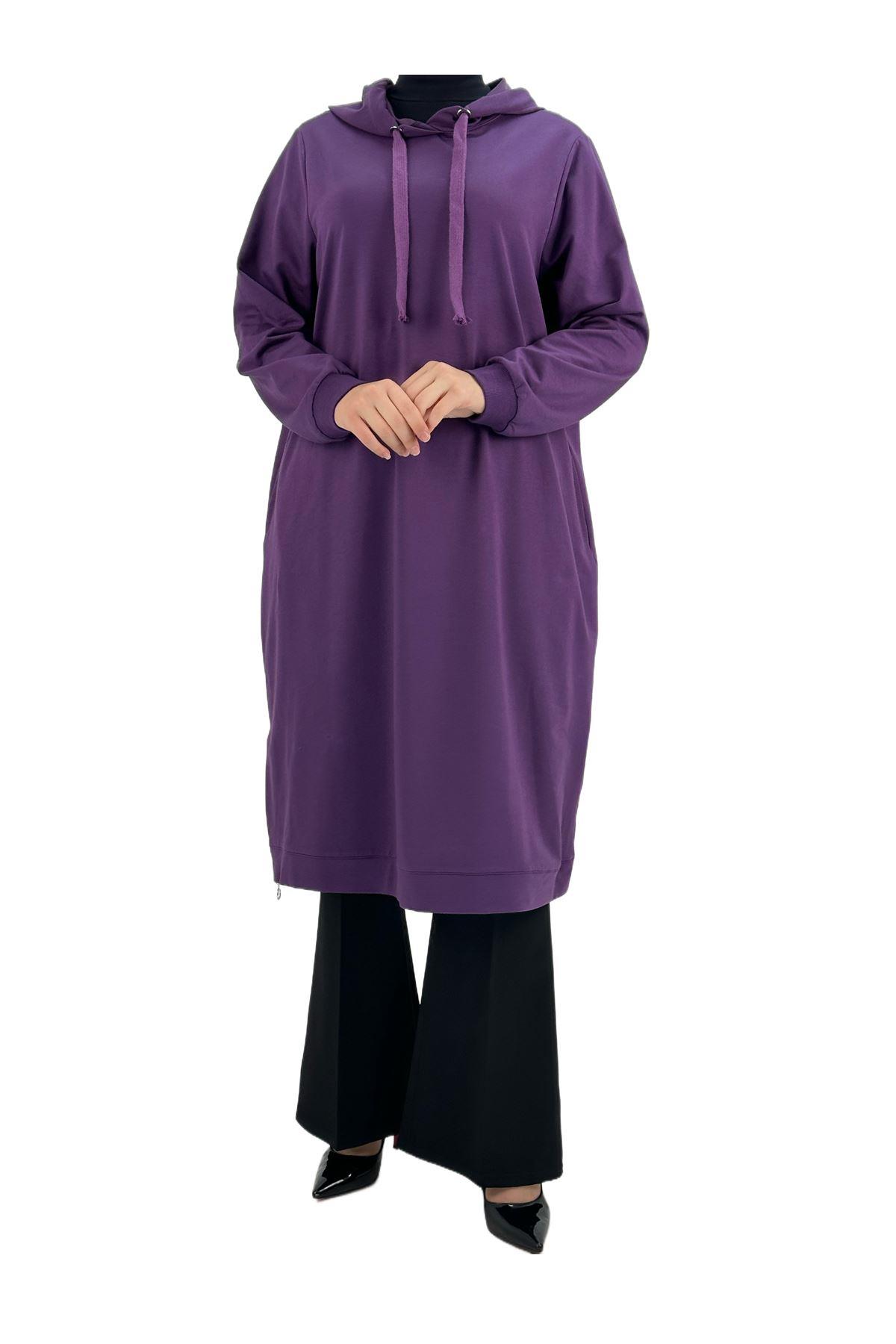 OTW7467 Yandan Fermuarlı Tunik Mor