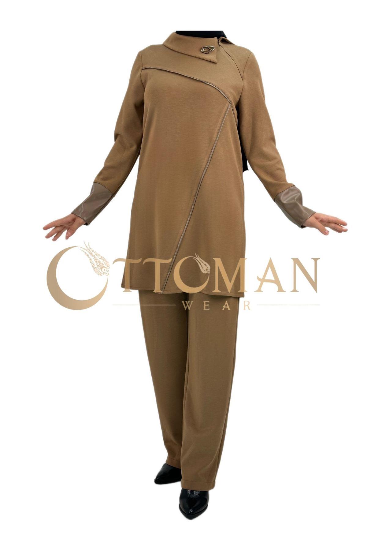 OTW8131 Deri Detaylı Takım Camel