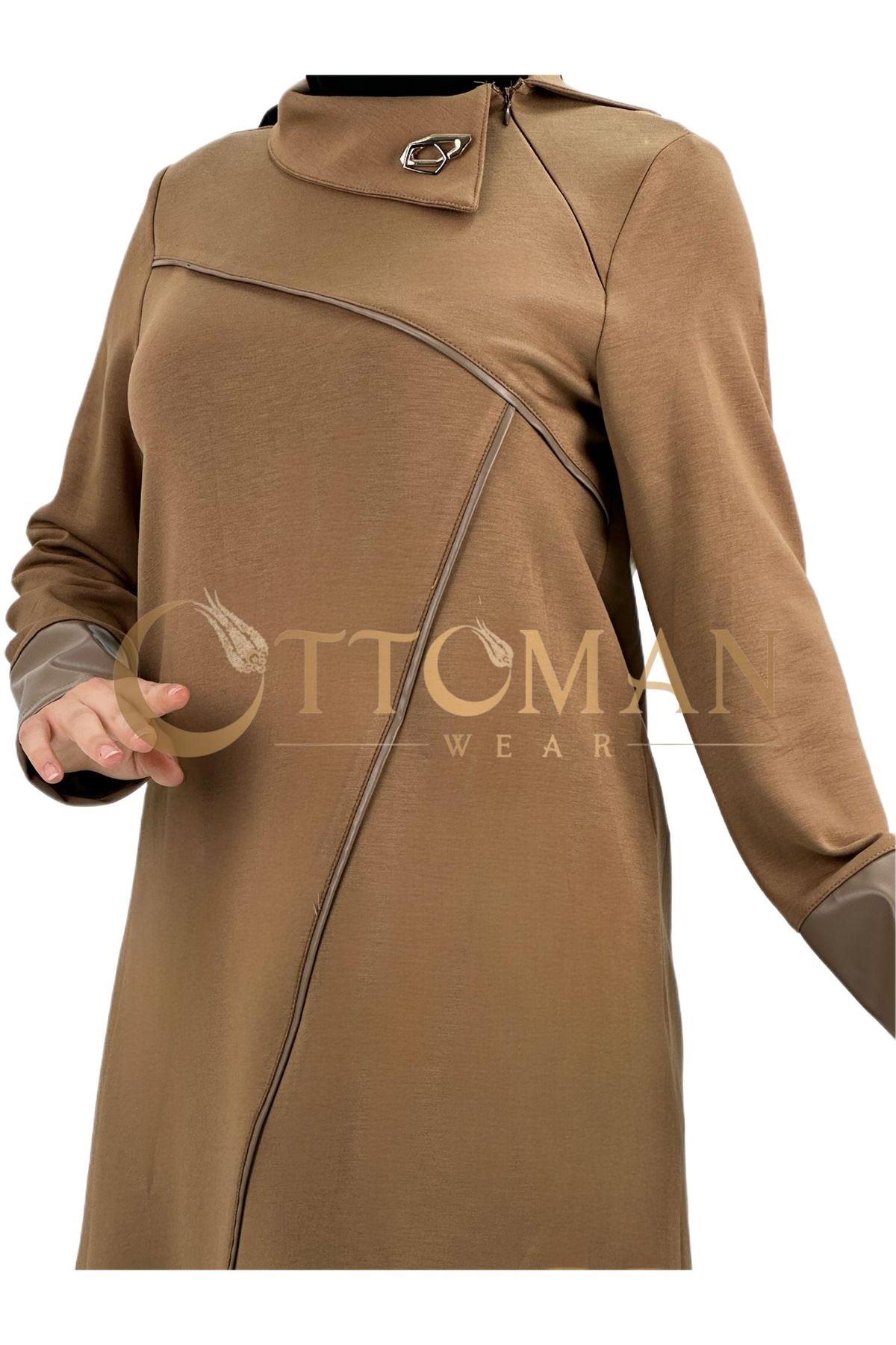 OTW8131 Deri Detaylı Takım Camel