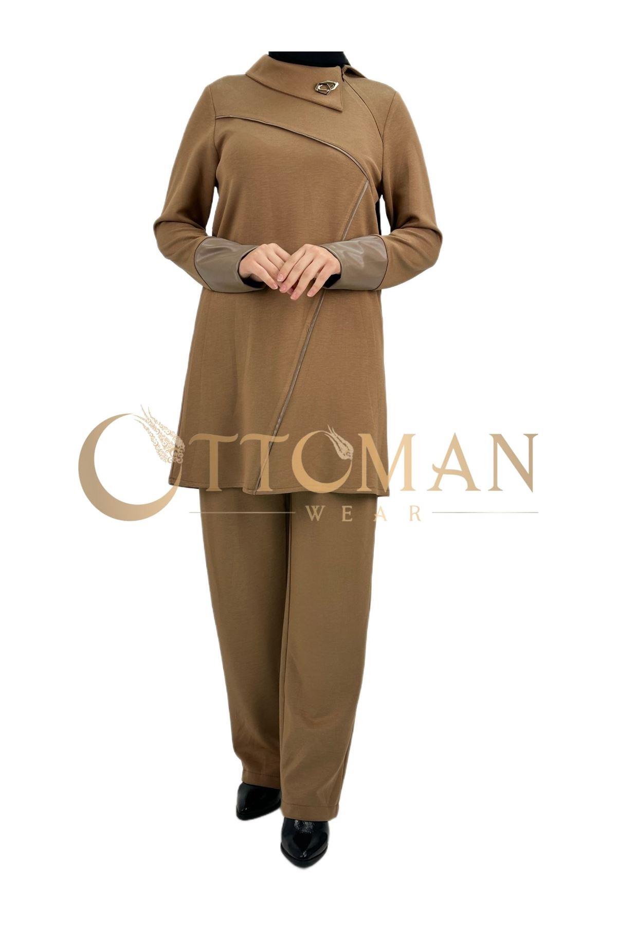 OTW8131 Deri Detaylı Takım Camel