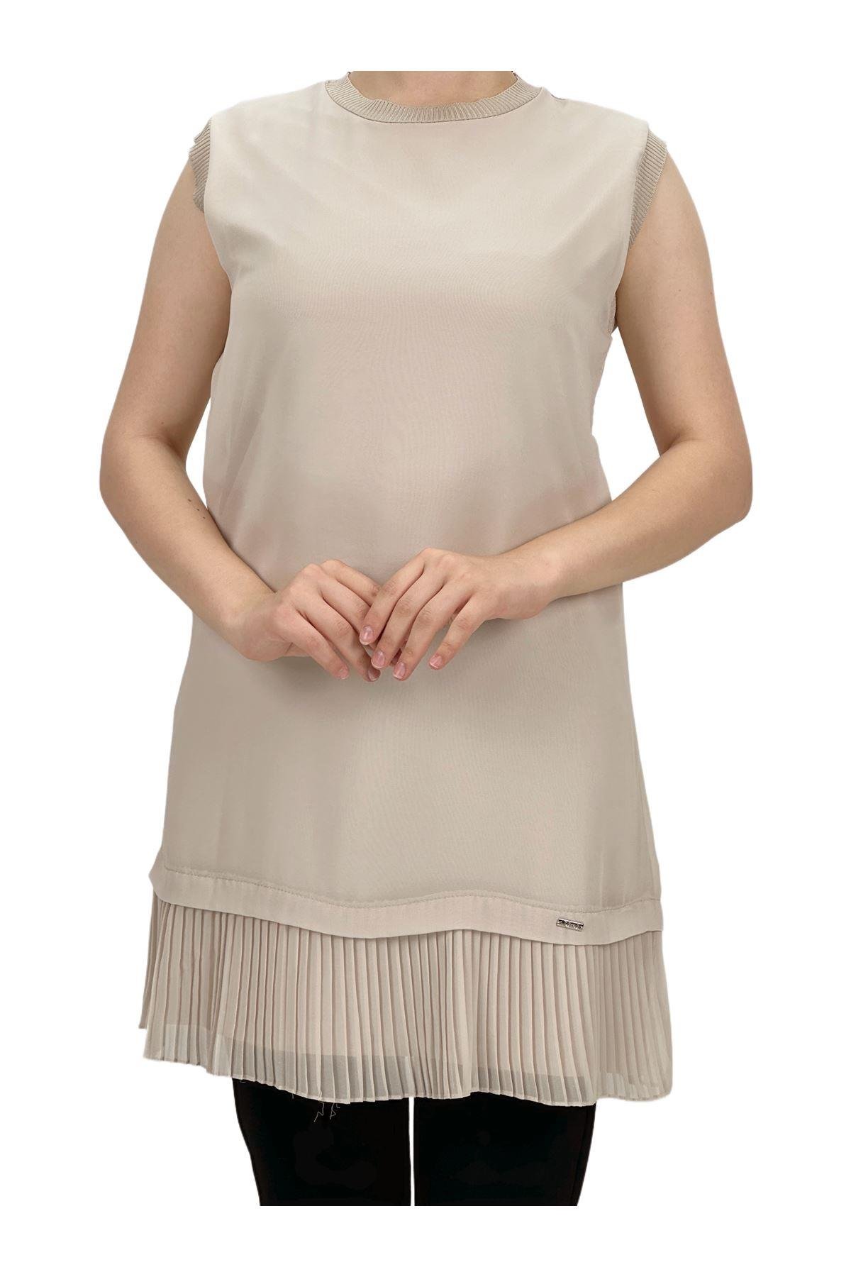 OTW876 Büyük Beden Piliseli Kolsuz İçlik Taş