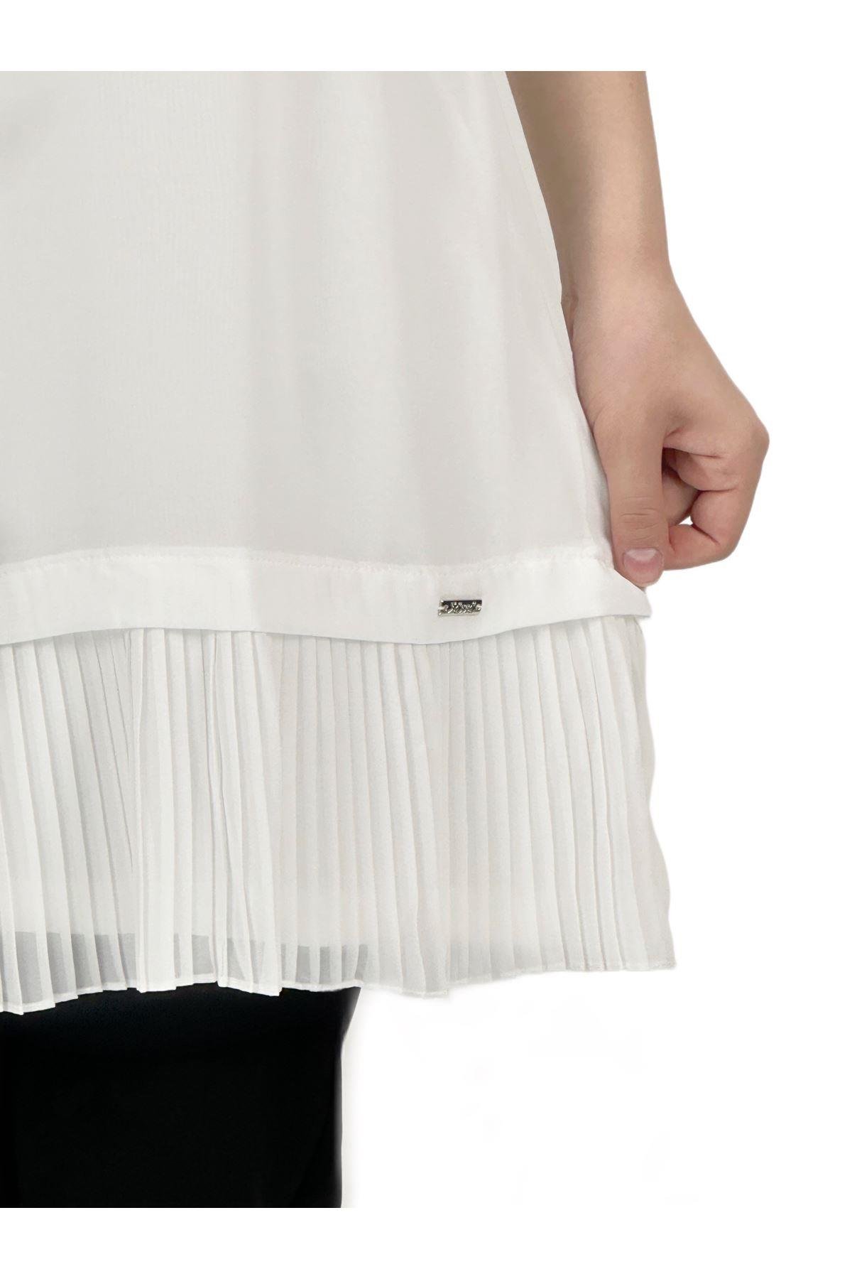 OTW876 Büyük Beden Piliseli Kolsuz İçlik Ekru