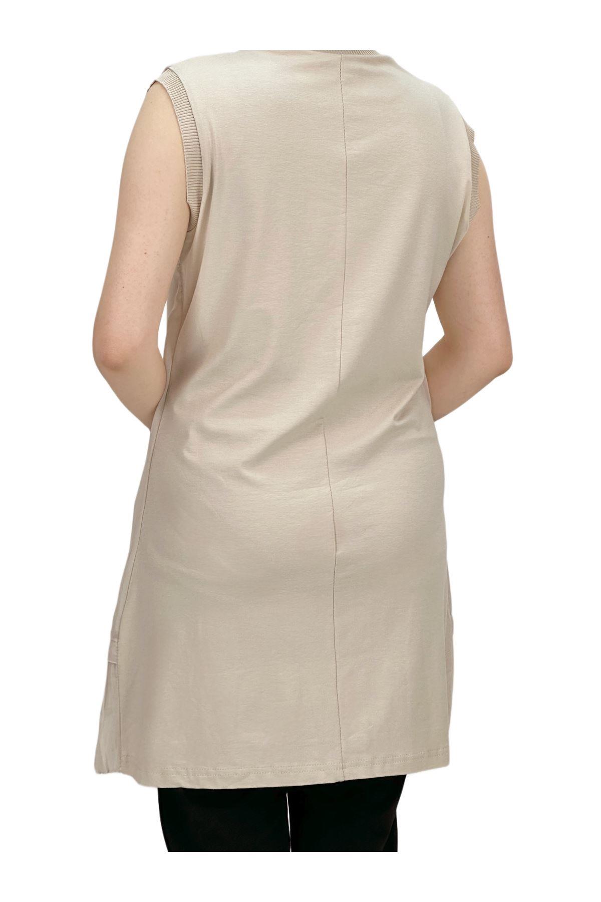 OTW876 Büyük Beden Piliseli Kolsuz İçlik Taş