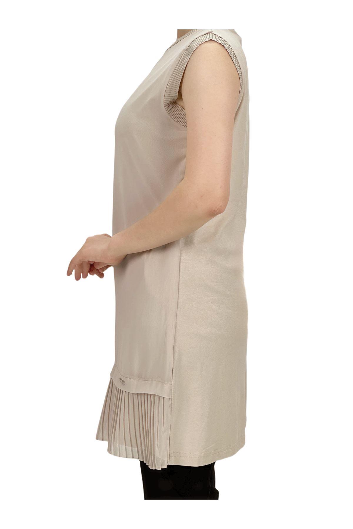 OTW876 Büyük Beden Piliseli Kolsuz İçlik Taş