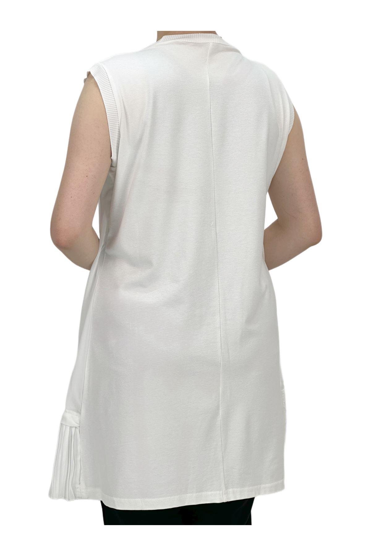 OTW876 Büyük Beden Piliseli Kolsuz İçlik Ekru