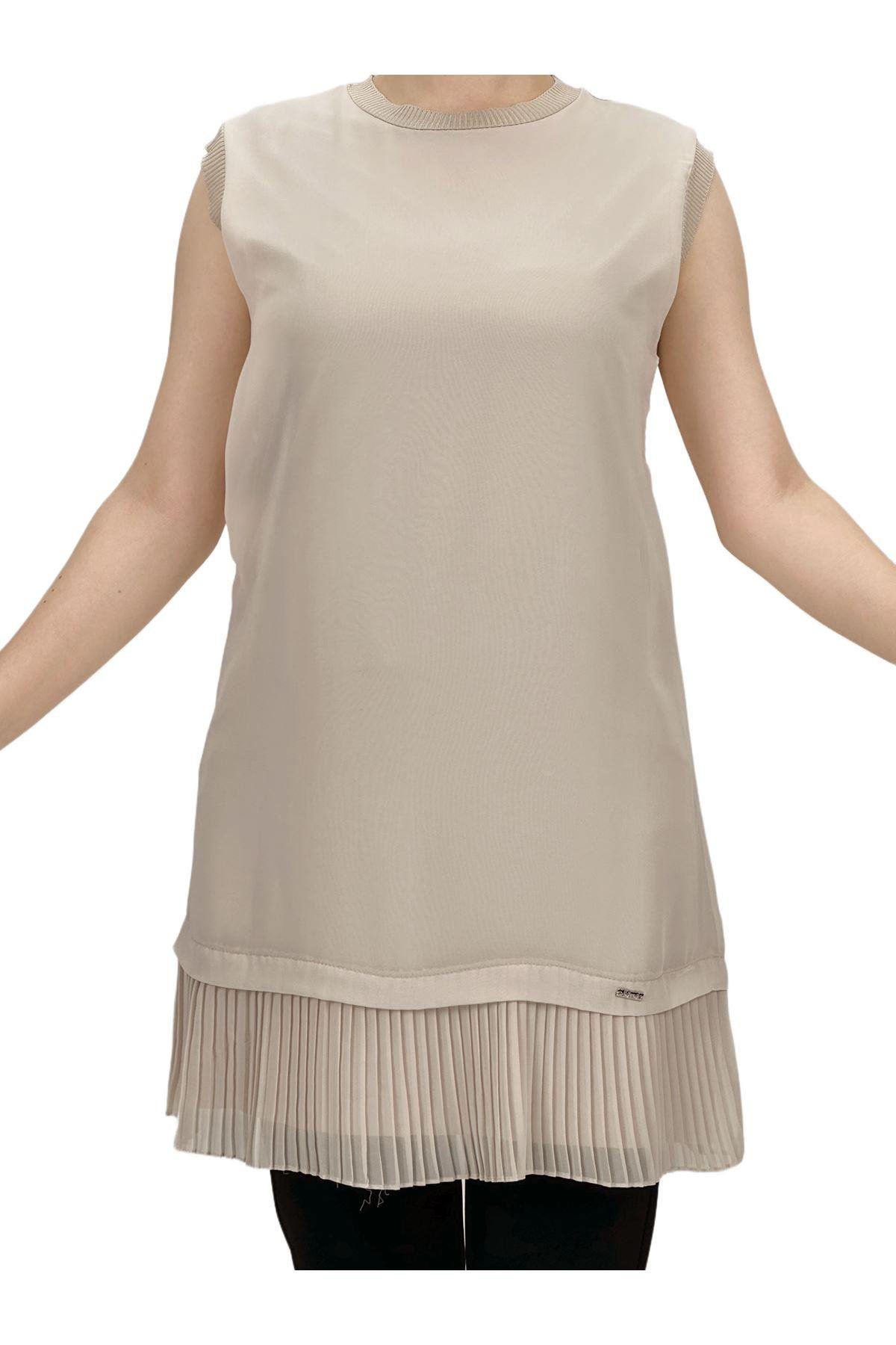 OTW876 Büyük Beden Piliseli Kolsuz İçlik Taş