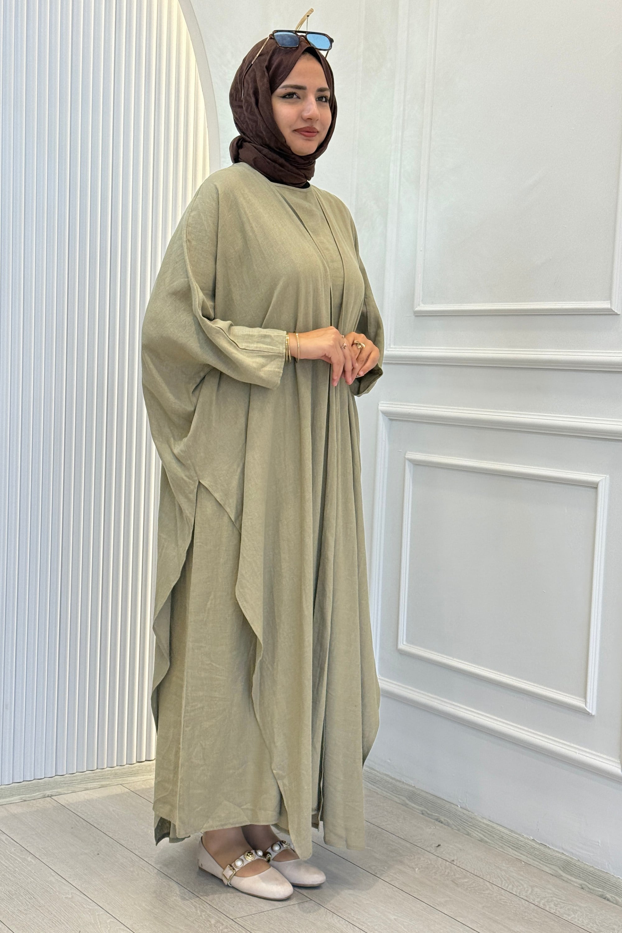 Oversize Tesettür Abaya Takım Haki OTW9835