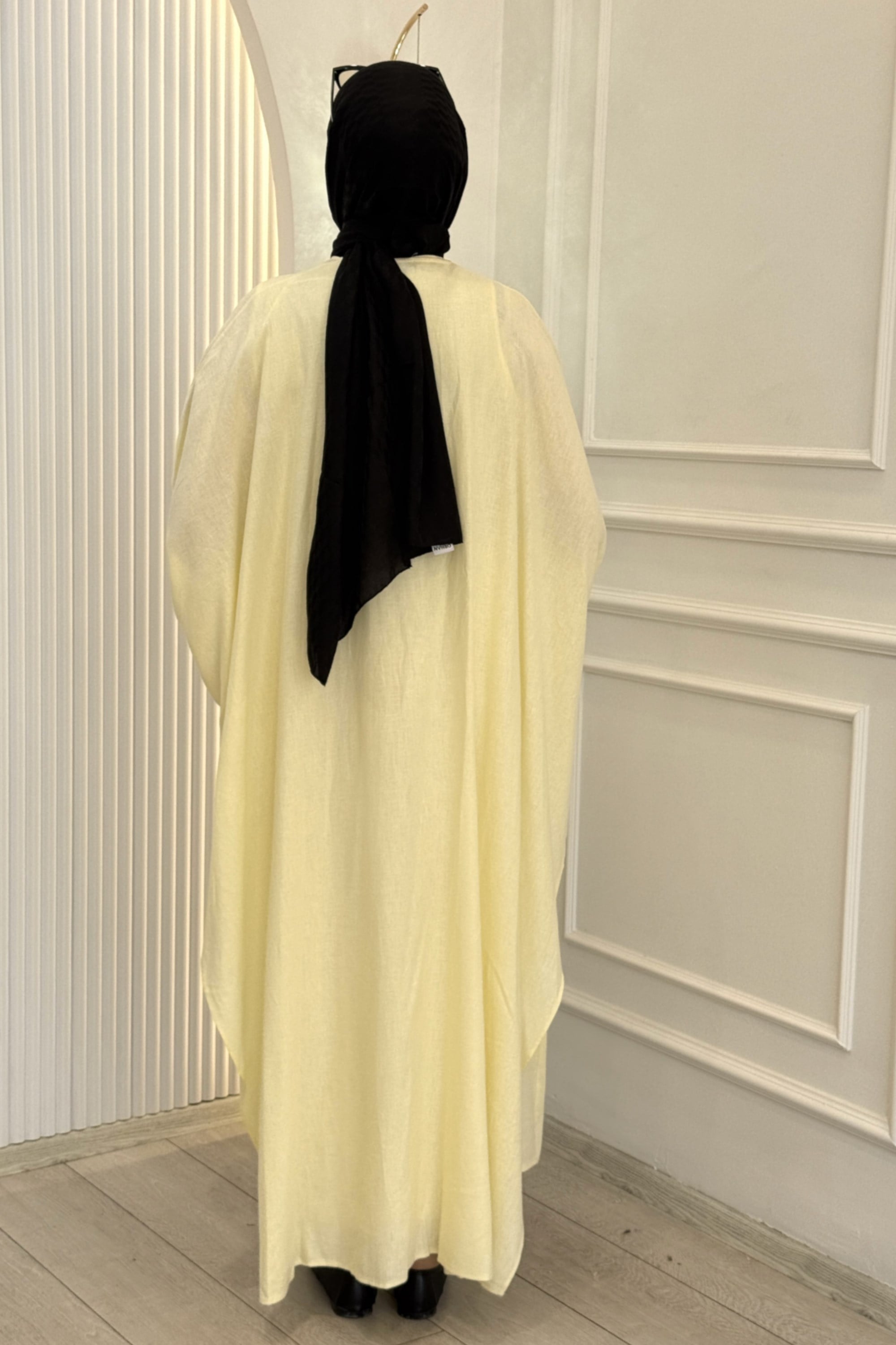 Oversize Tesettür Abaya Takım Sarı OTW9835