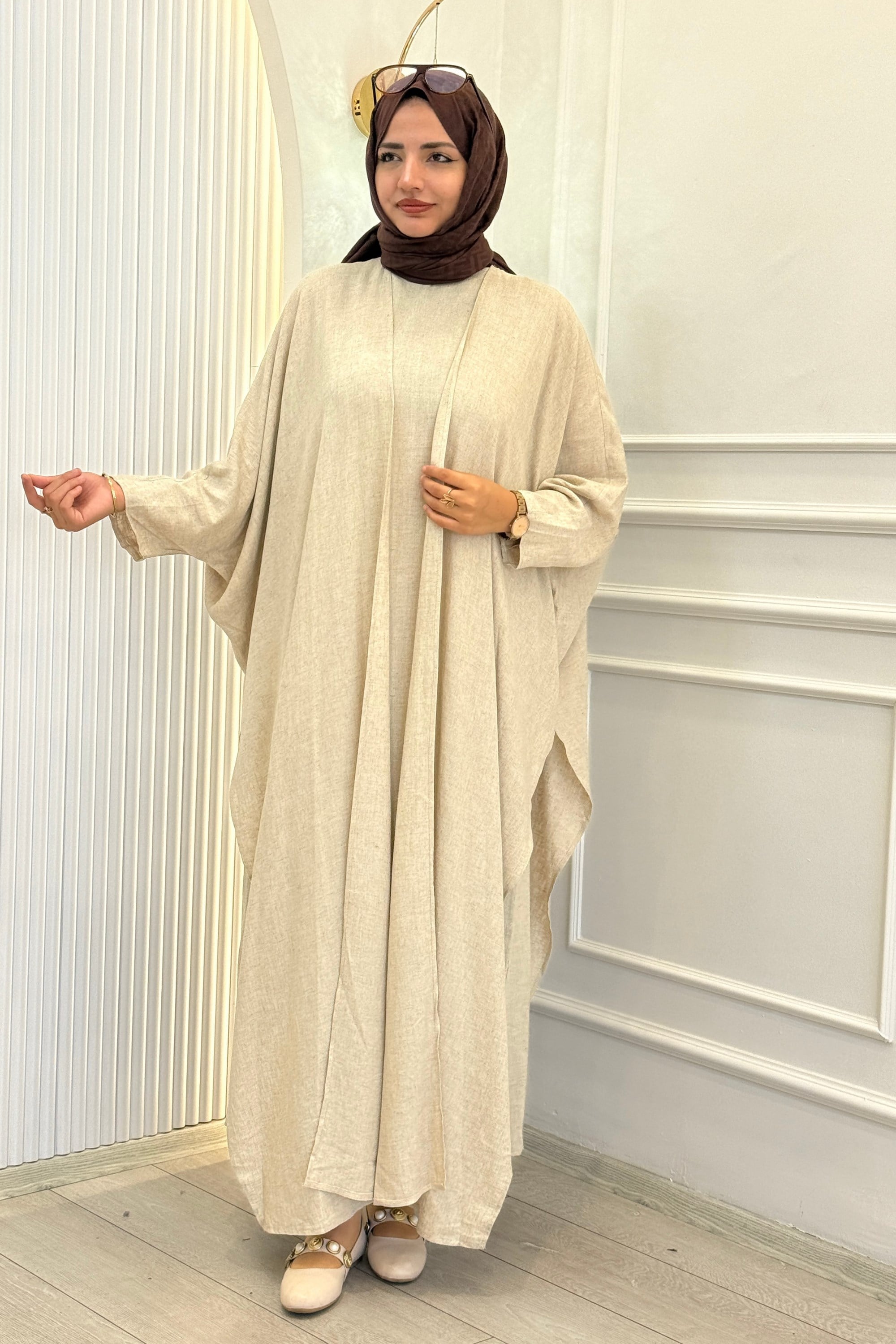 Oversize Tesettür Abaya Takım Taş OTW9835