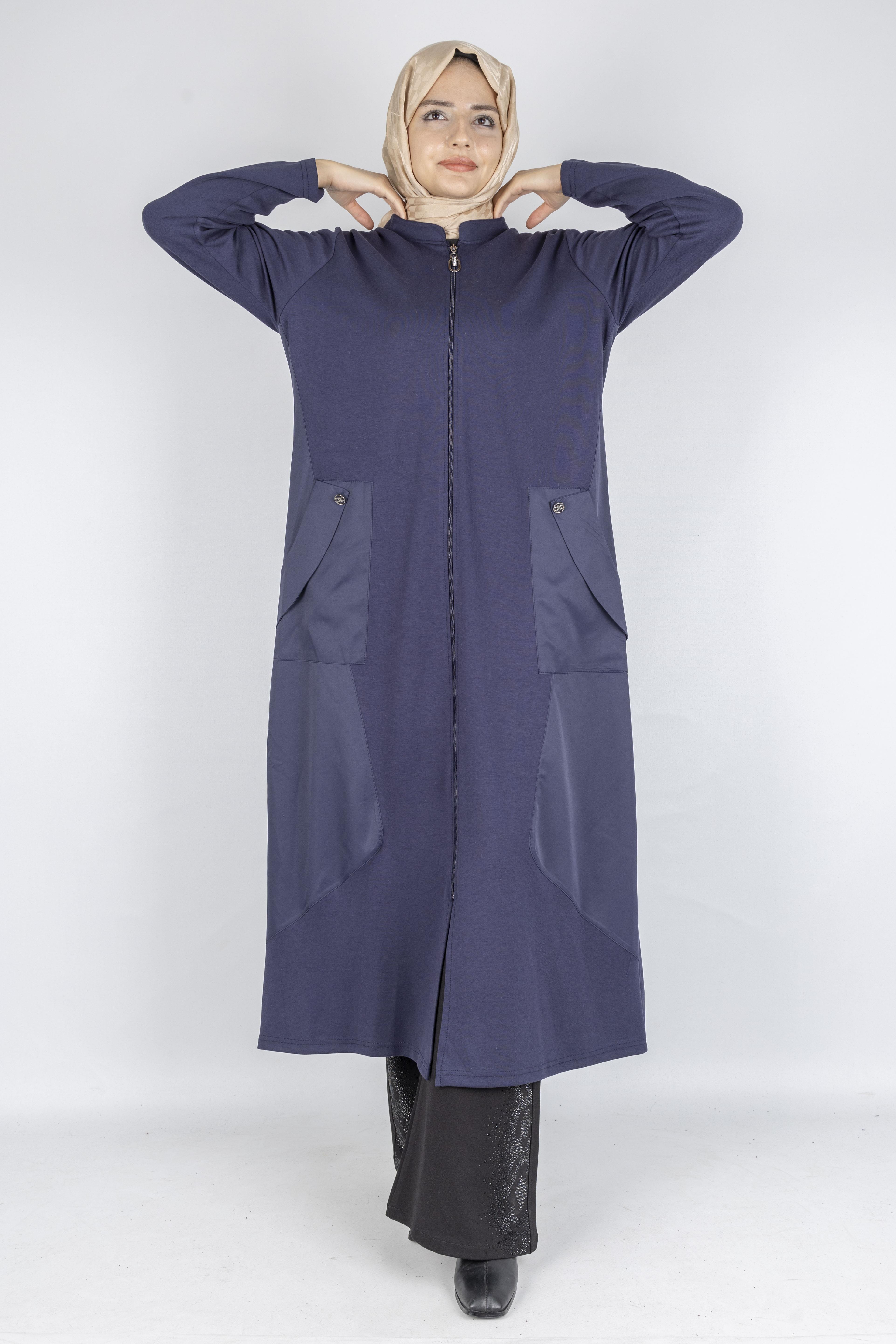 Paraşüt Detaylı Fermuarlı Oysho Kap Lacivert OTW316