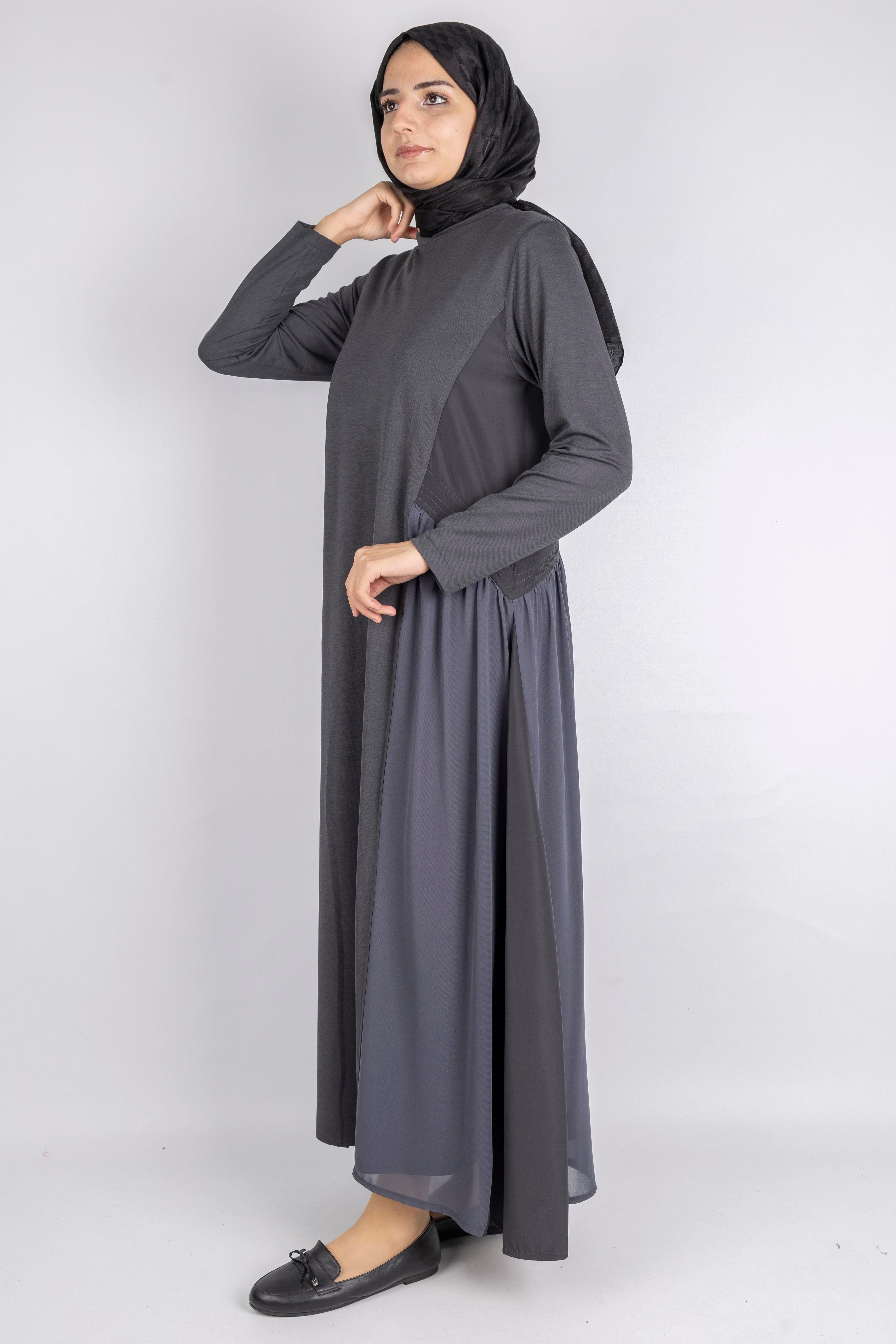 Paraşüt Kumaş Detaylı Çelik Örme Elbise Antrasit OTW25162