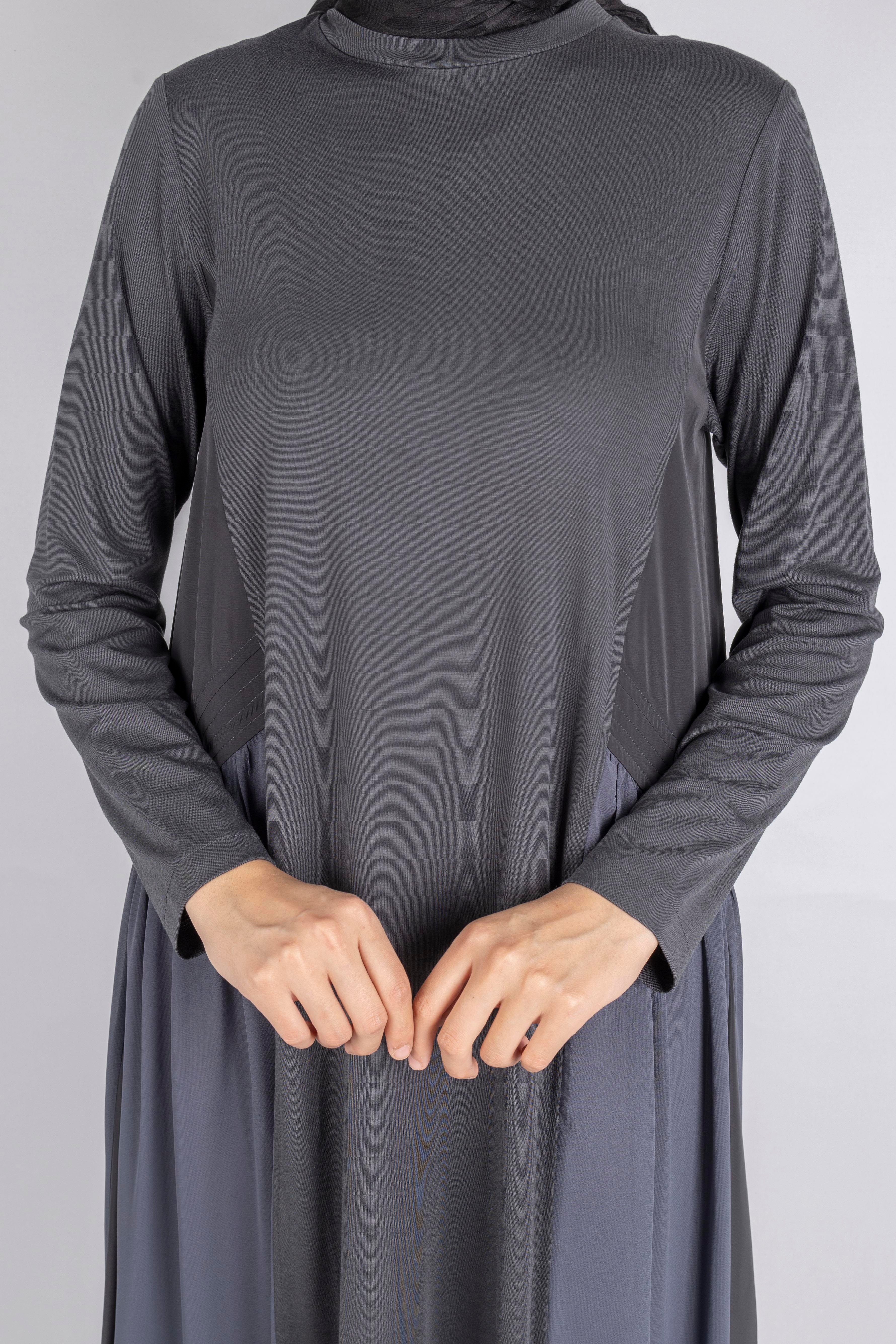 Paraşüt Kumaş Detaylı Çelik Örme Elbise Antrasit OTW25162