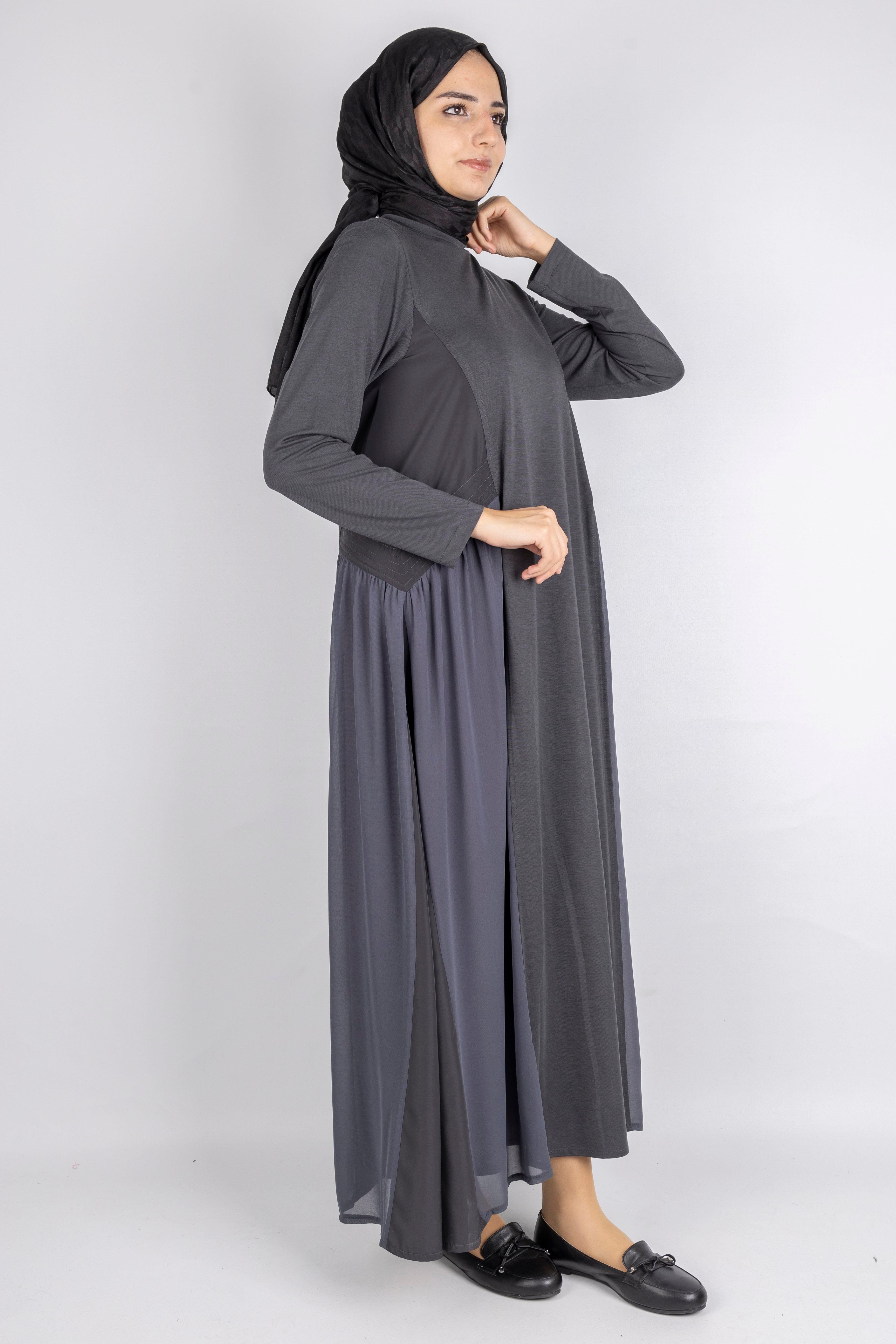 Paraşüt Kumaş Detaylı Çelik Örme Elbise Antrasit OTW25162