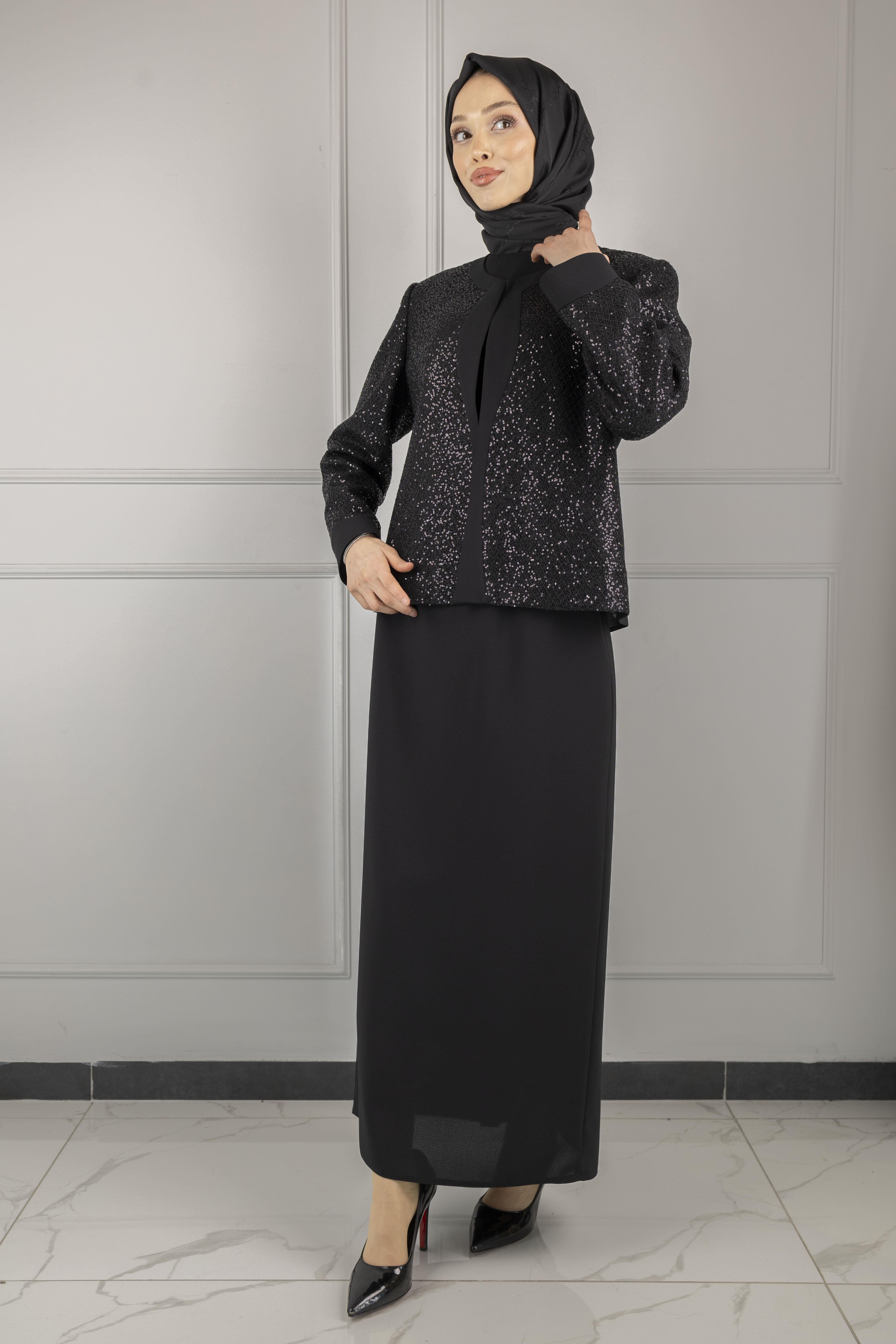 PAYET CEKETLİ  ETEKLİ ABİYE TAKIM Siyah OTW590