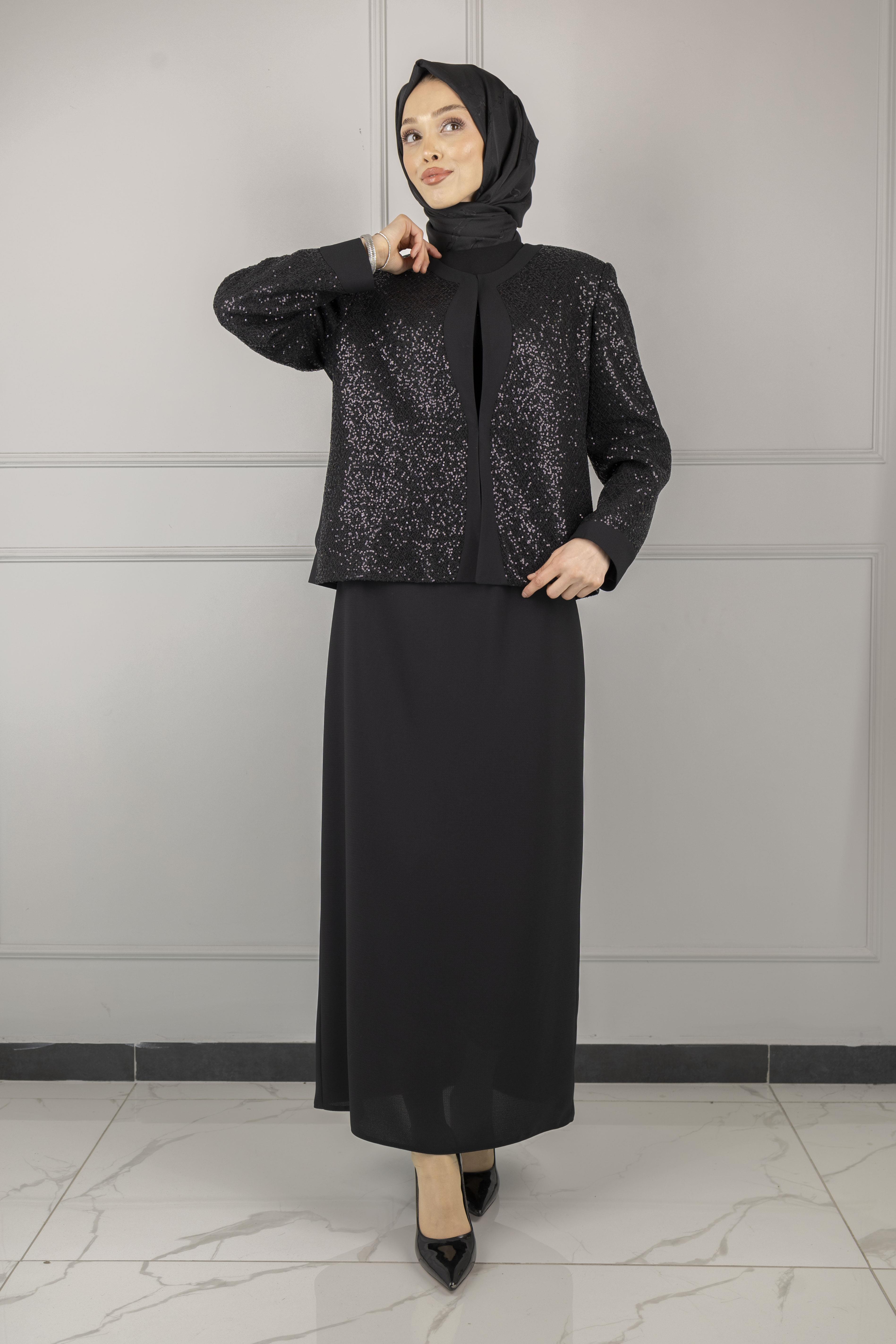 PAYET CEKETLİ  ETEKLİ ABİYE TAKIM Siyah OTW590