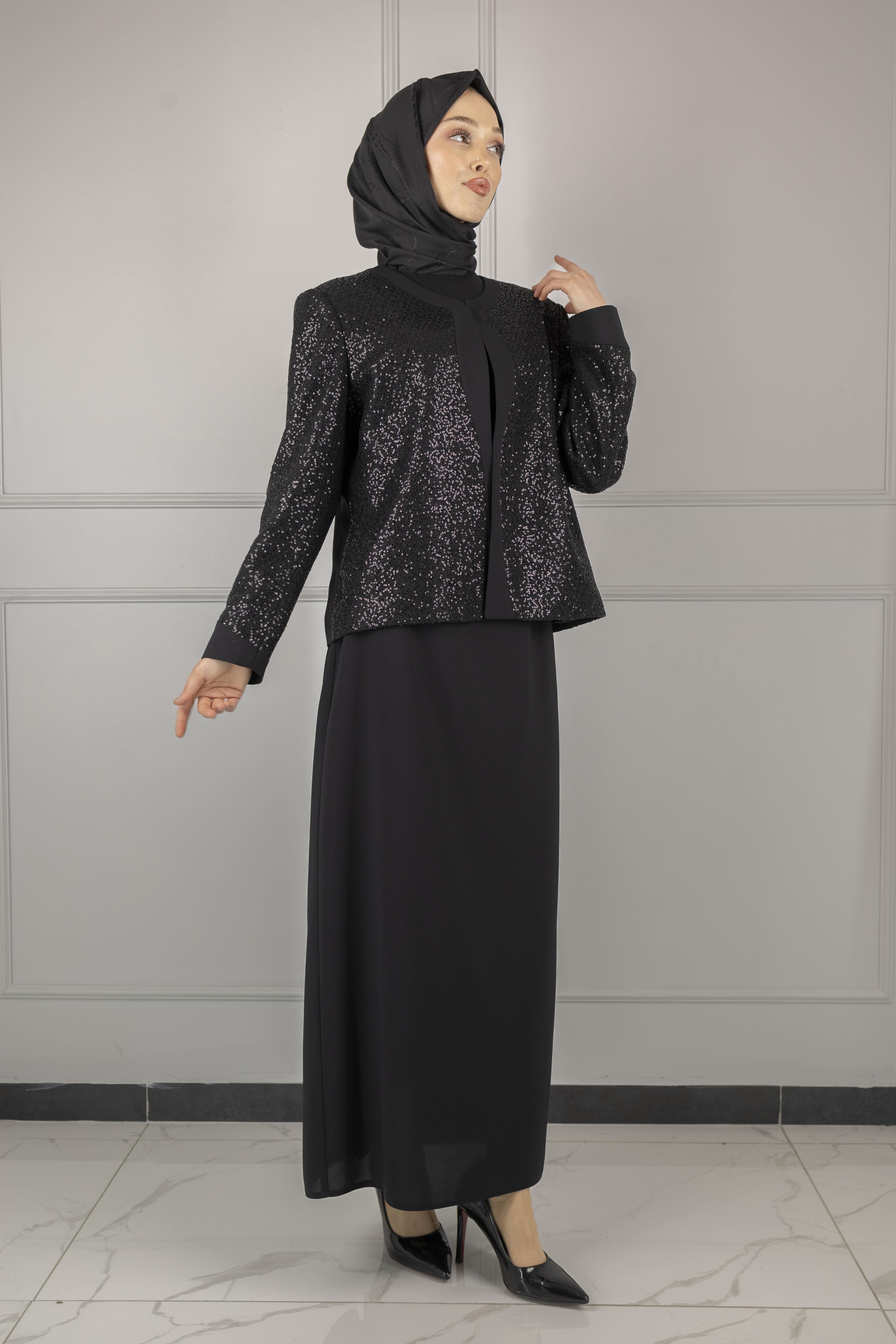 PAYET CEKETLİ  ETEKLİ ABİYE TAKIM Siyah OTW590