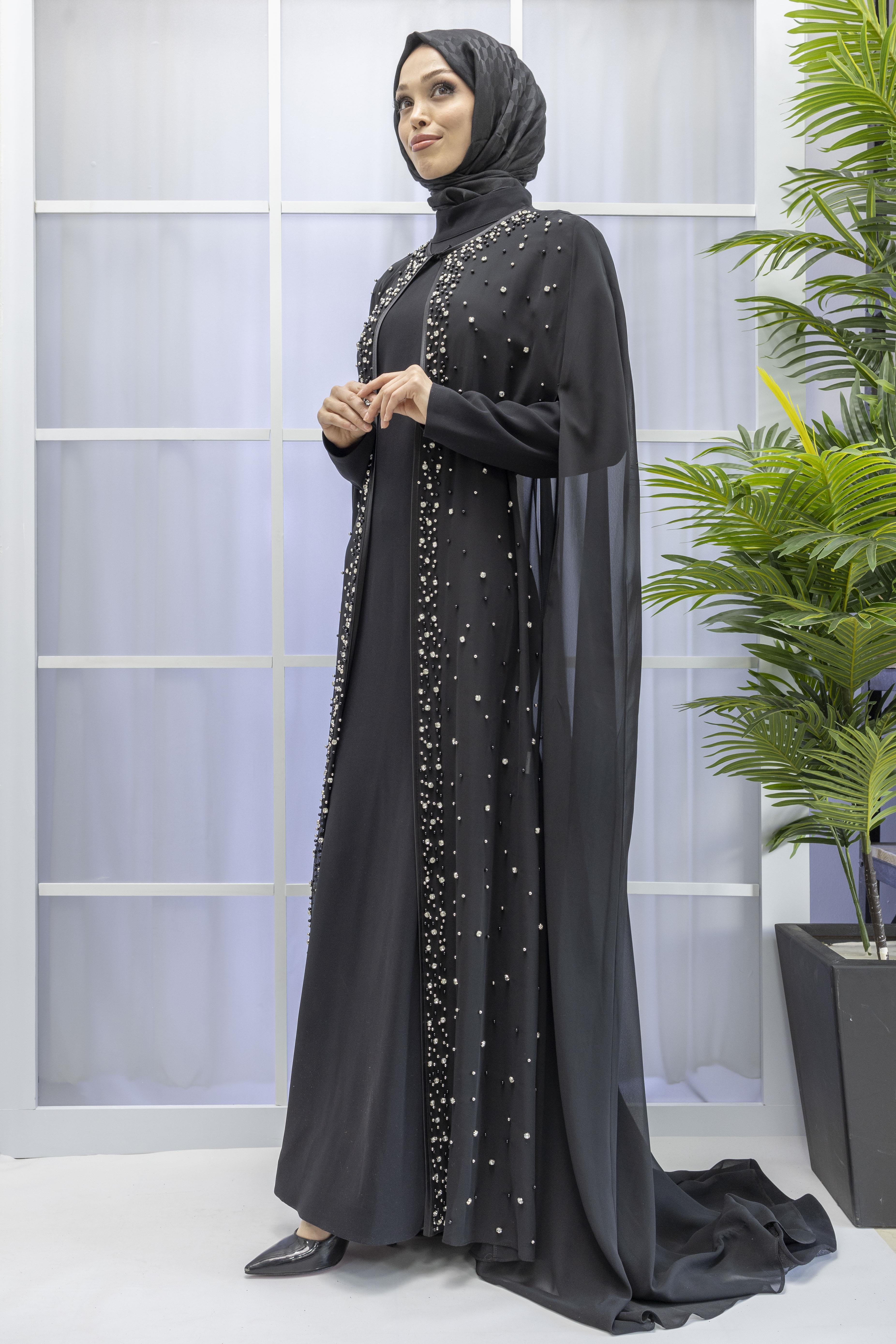 Pelerinli Abiye Takım Siyah OTW38922