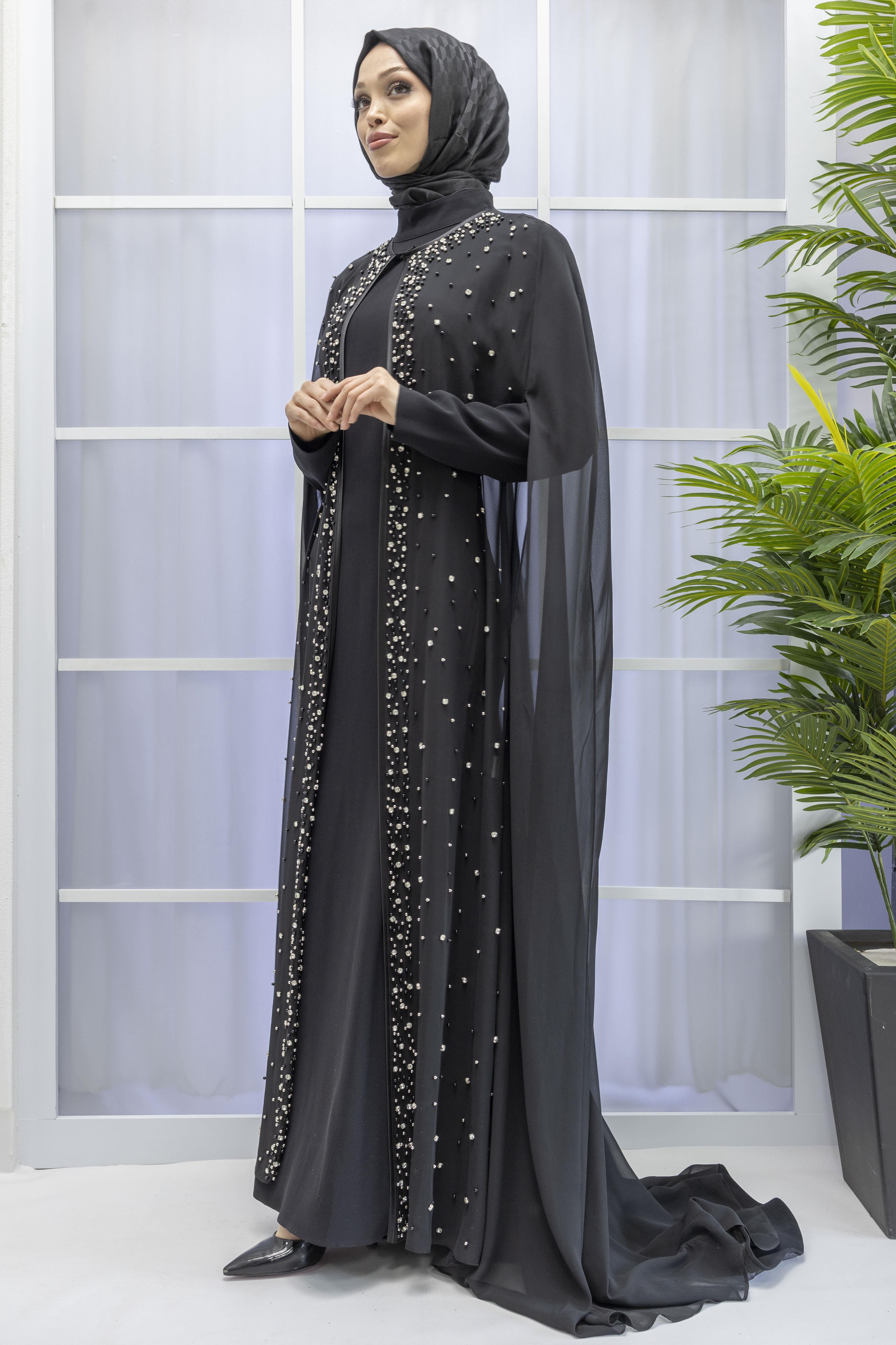 Pelerinli Abiye Takım Siyah OTW38922