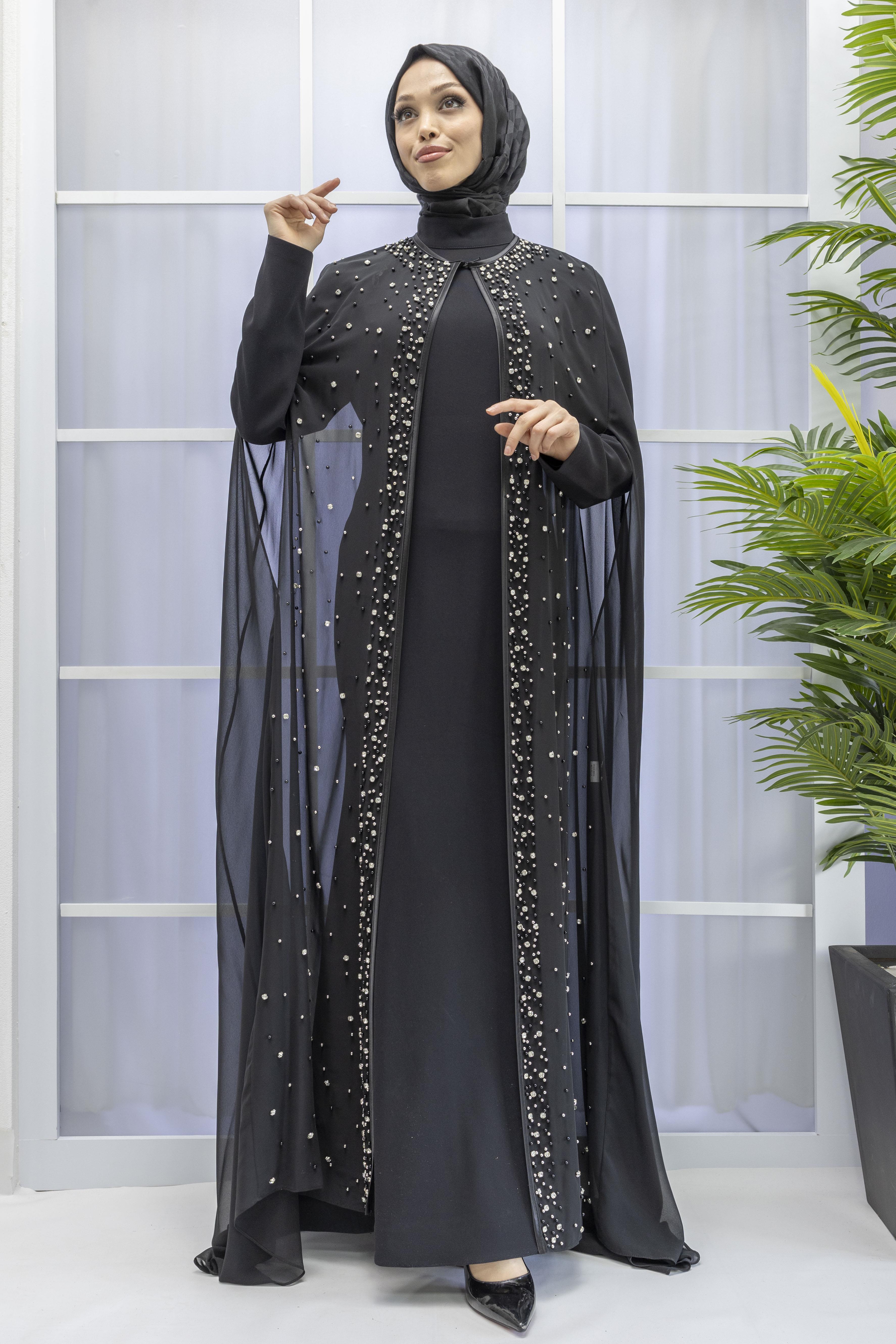 Pelerinli Abiye Takım Siyah OTW38922