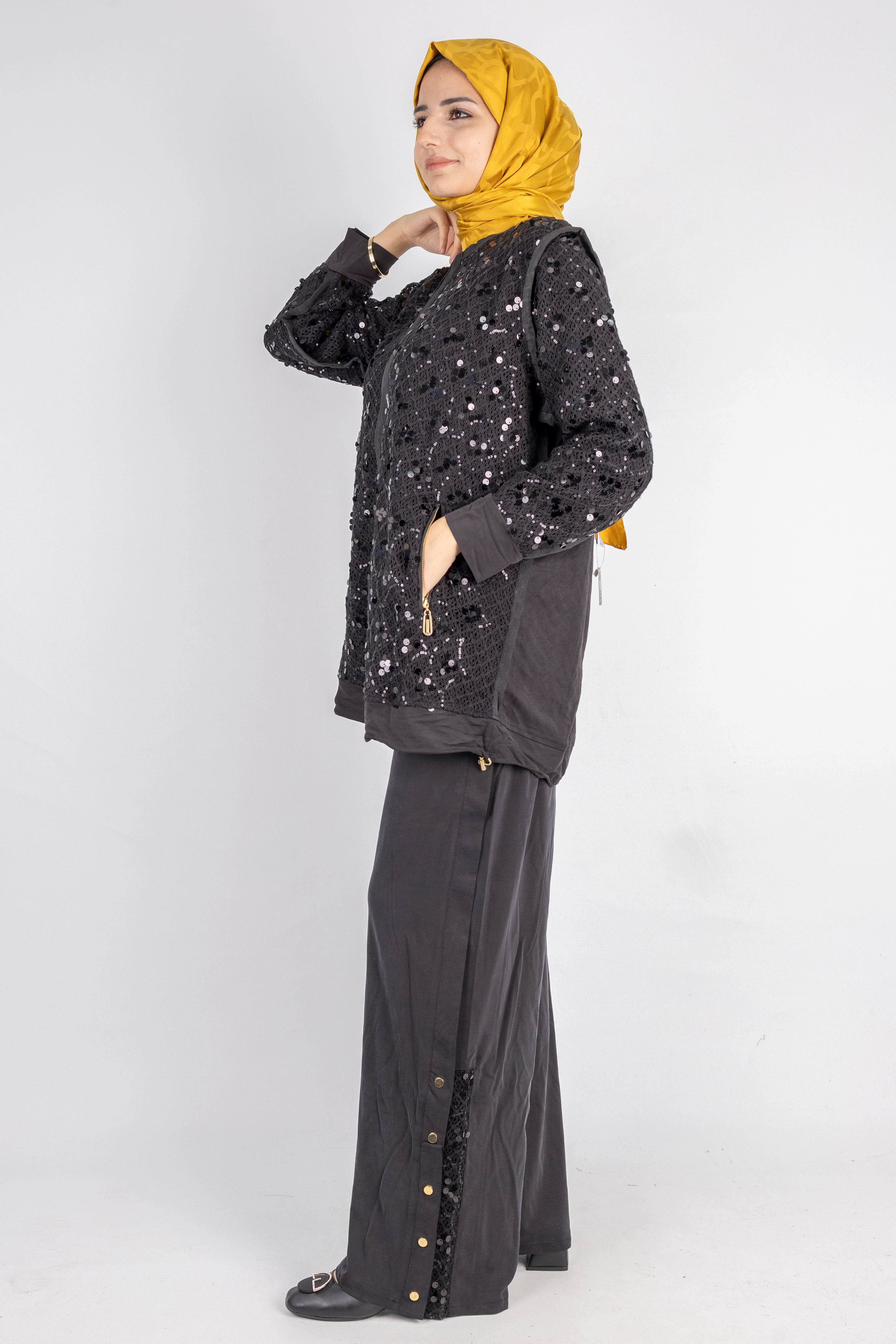 Pul Payet Detaylı Fermuarlı Takım Siyah OTW5897