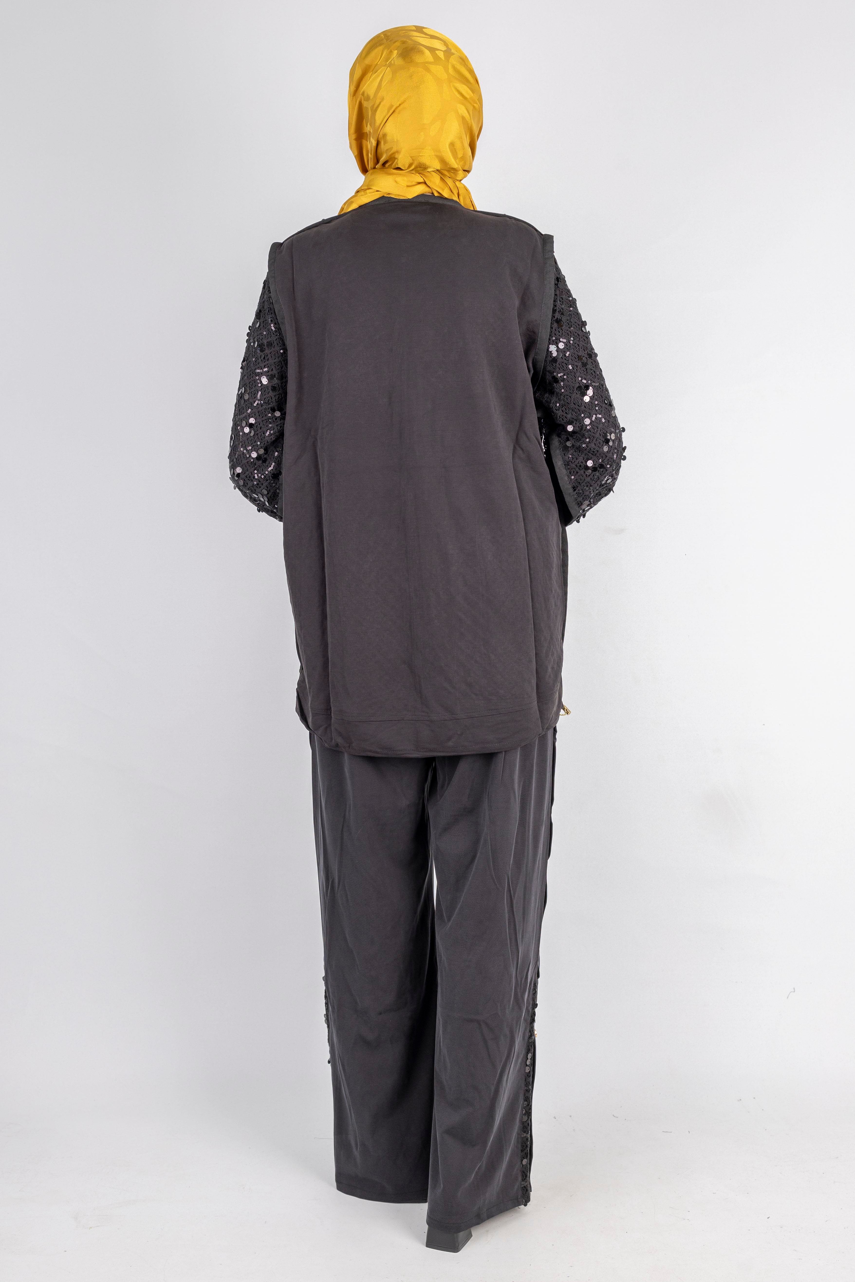 Pul Payet Detaylı Fermuarlı Takım Siyah OTW5897