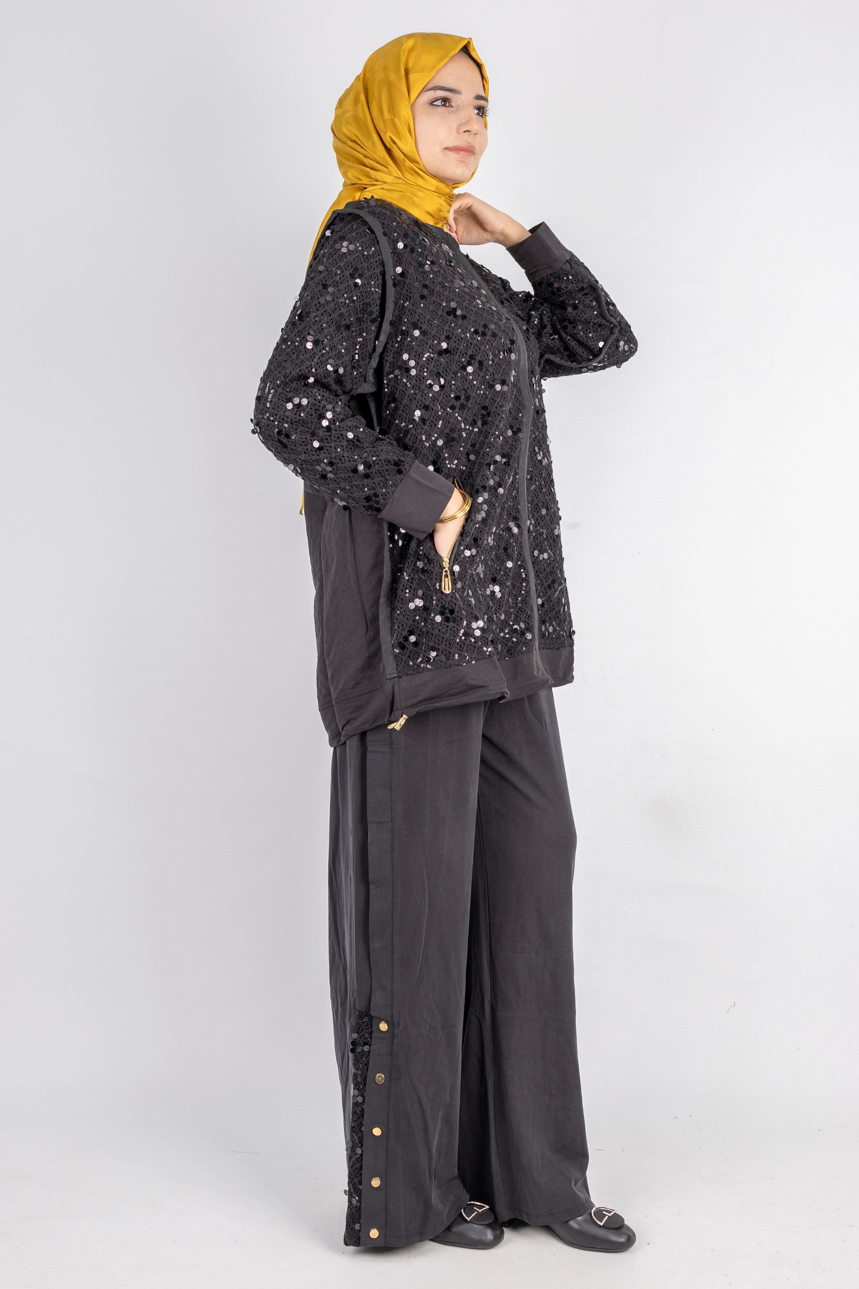 Pul Payet Detaylı Fermuarlı Takım Siyah OTW5897
