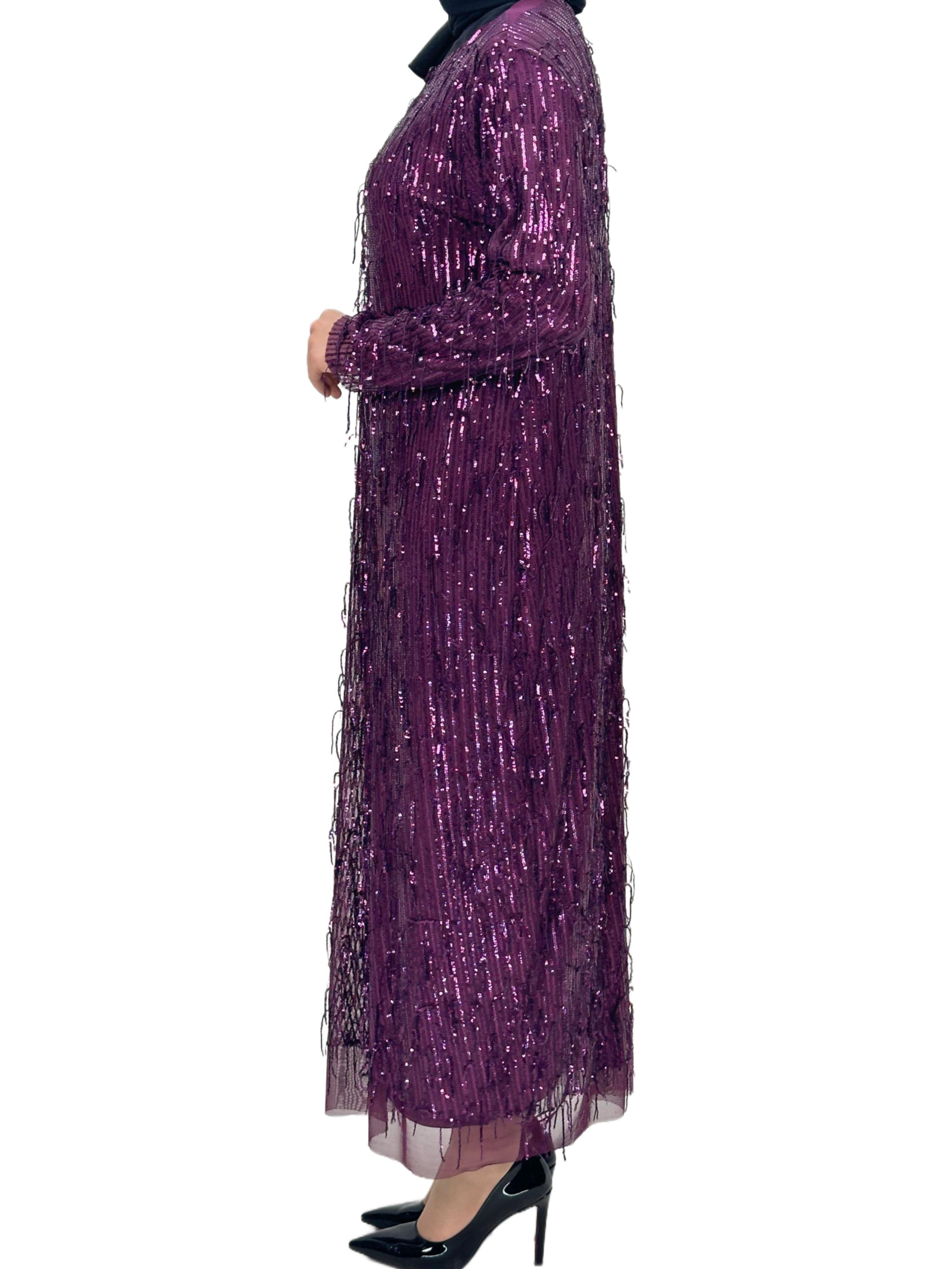 Pullu Abiye Elbise Mor OTW4475