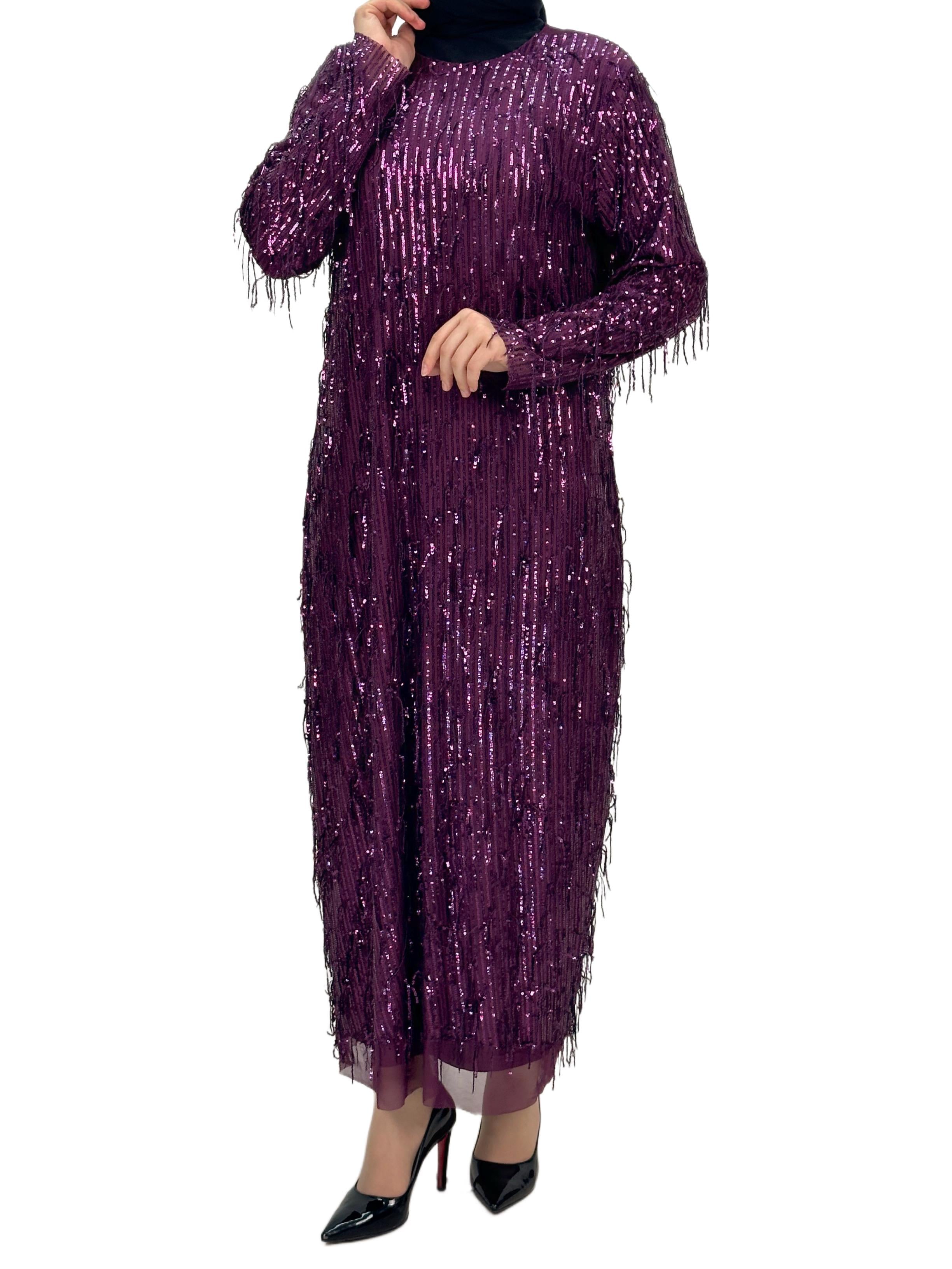 Pullu Abiye Elbise Mor OTW4475