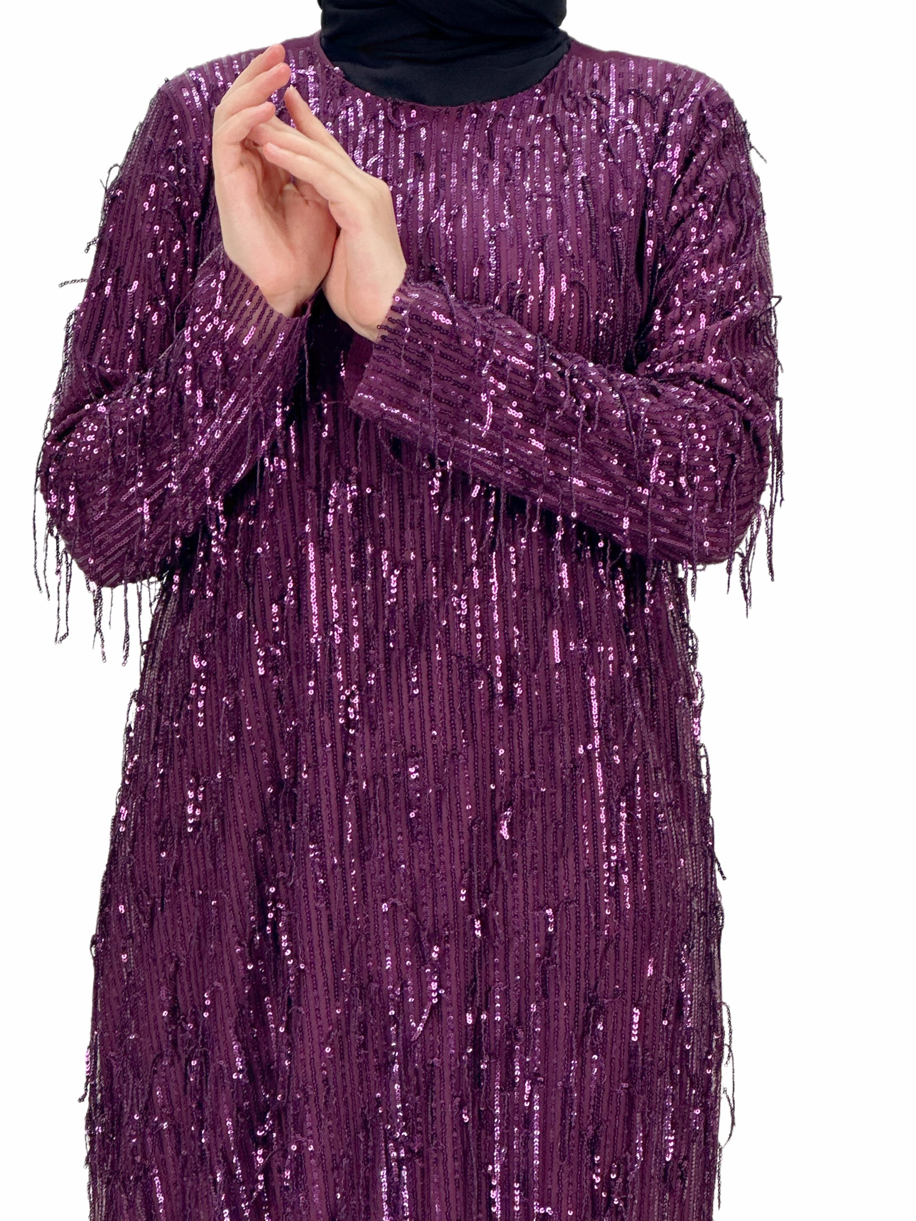 Pullu Abiye Elbise Mor OTW4475