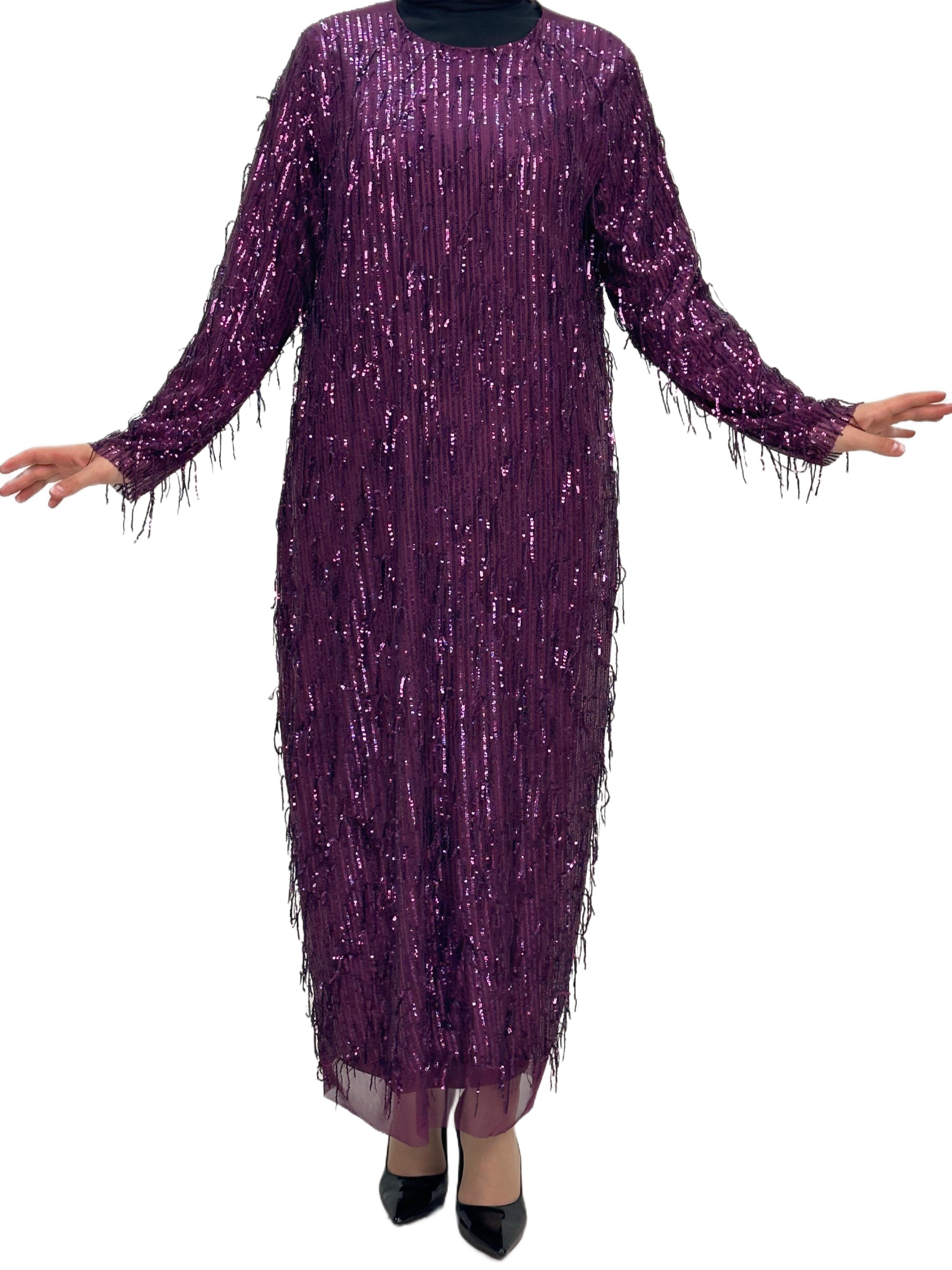 Pullu Abiye Elbise Mor OTW4475