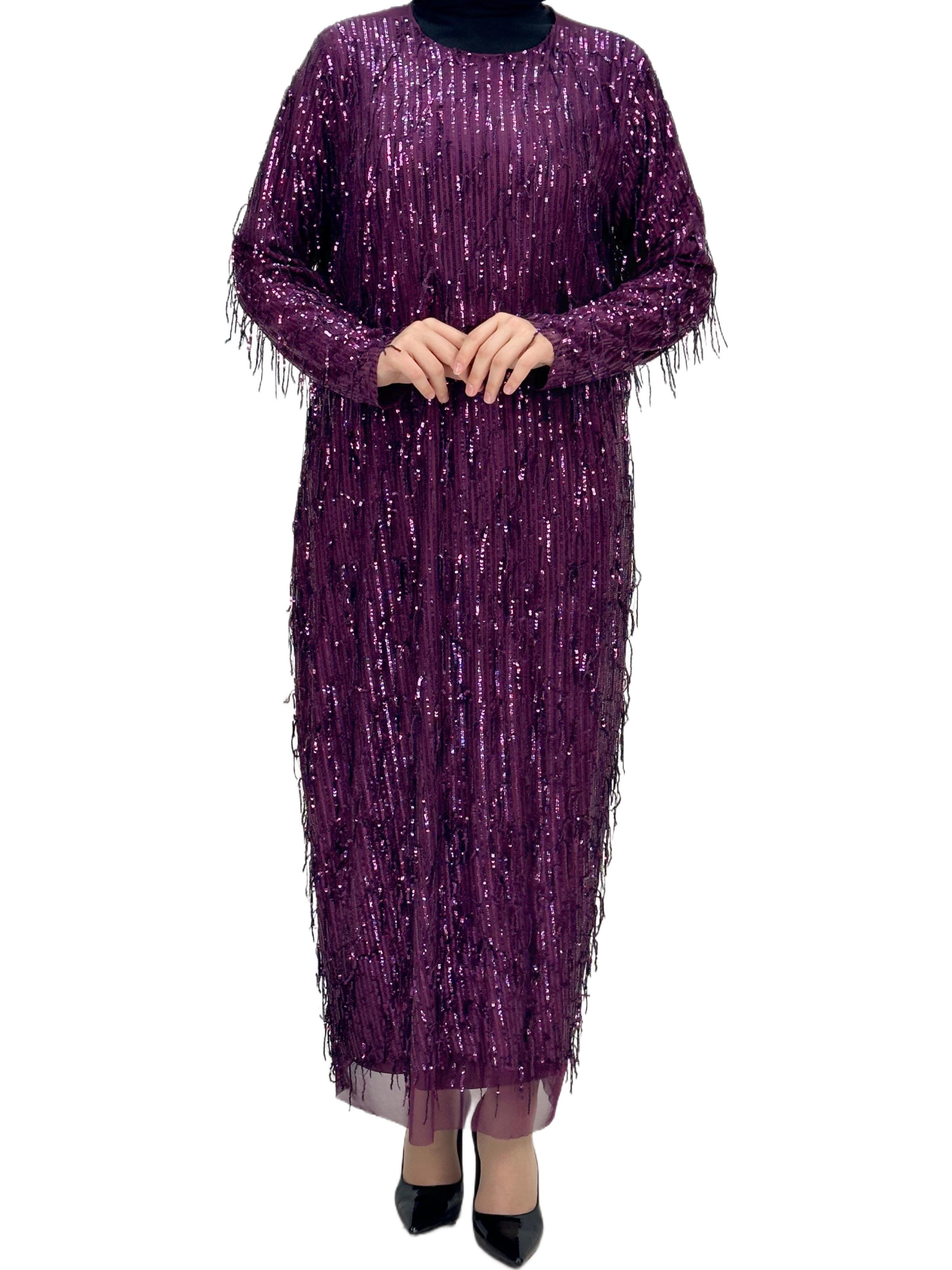 Pullu Abiye Elbise Mor OTW4475