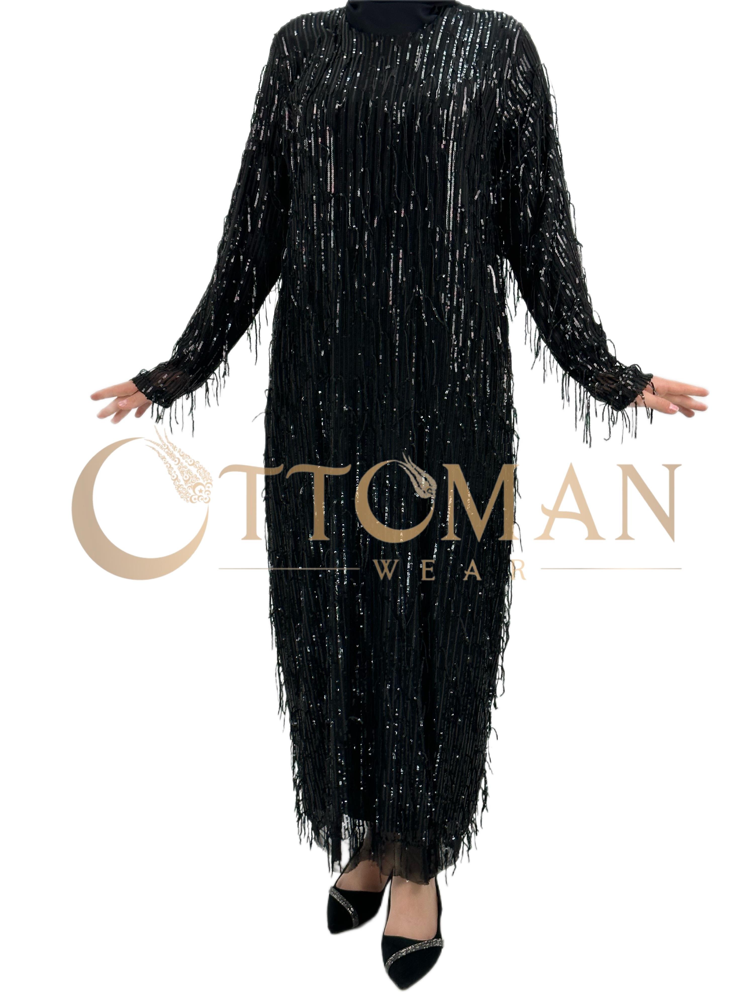 Pullu Abiye Elbise Siyah OTW4475