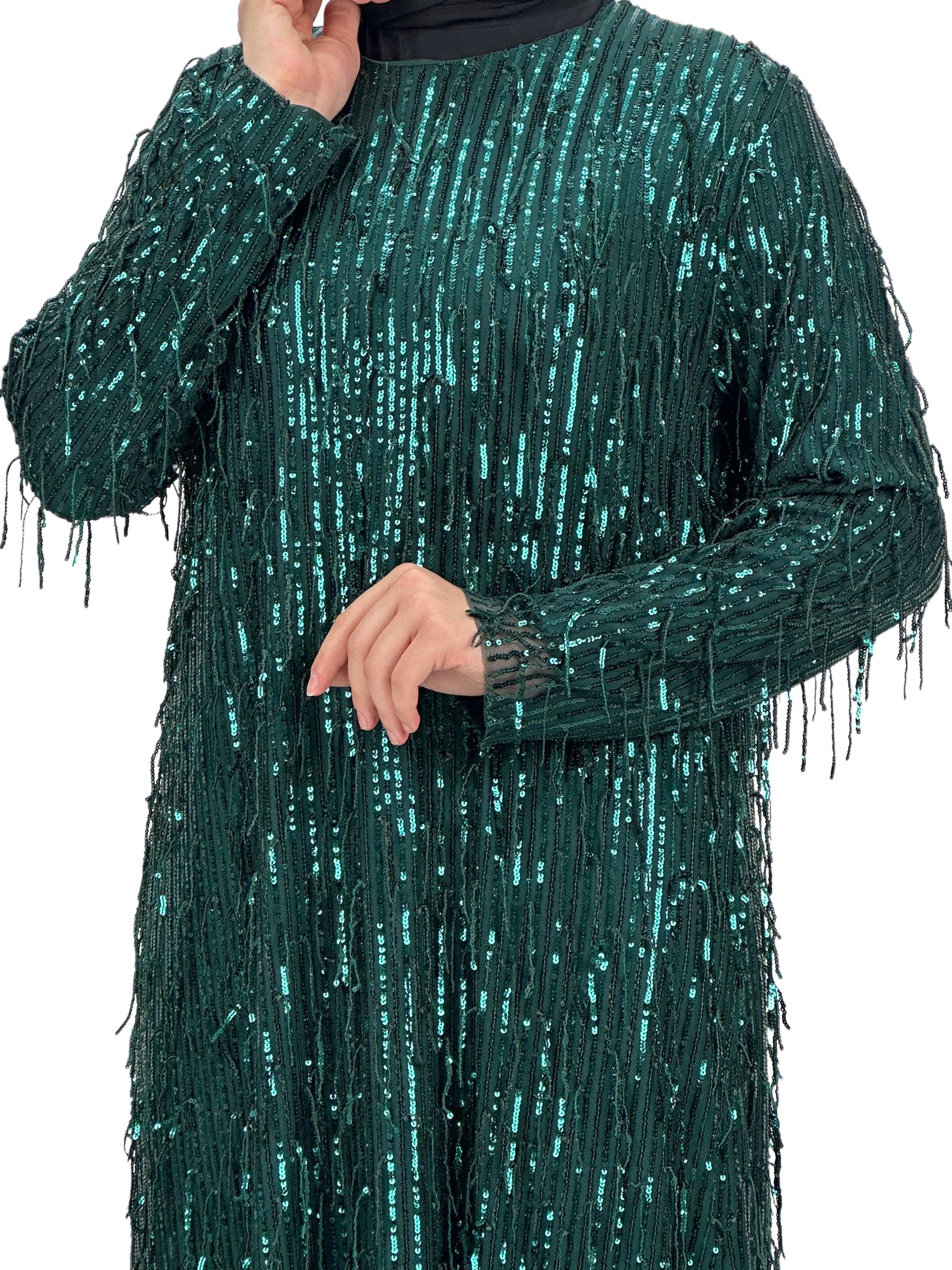 Pullu Abiye Elbise Zümrüt OTW4475