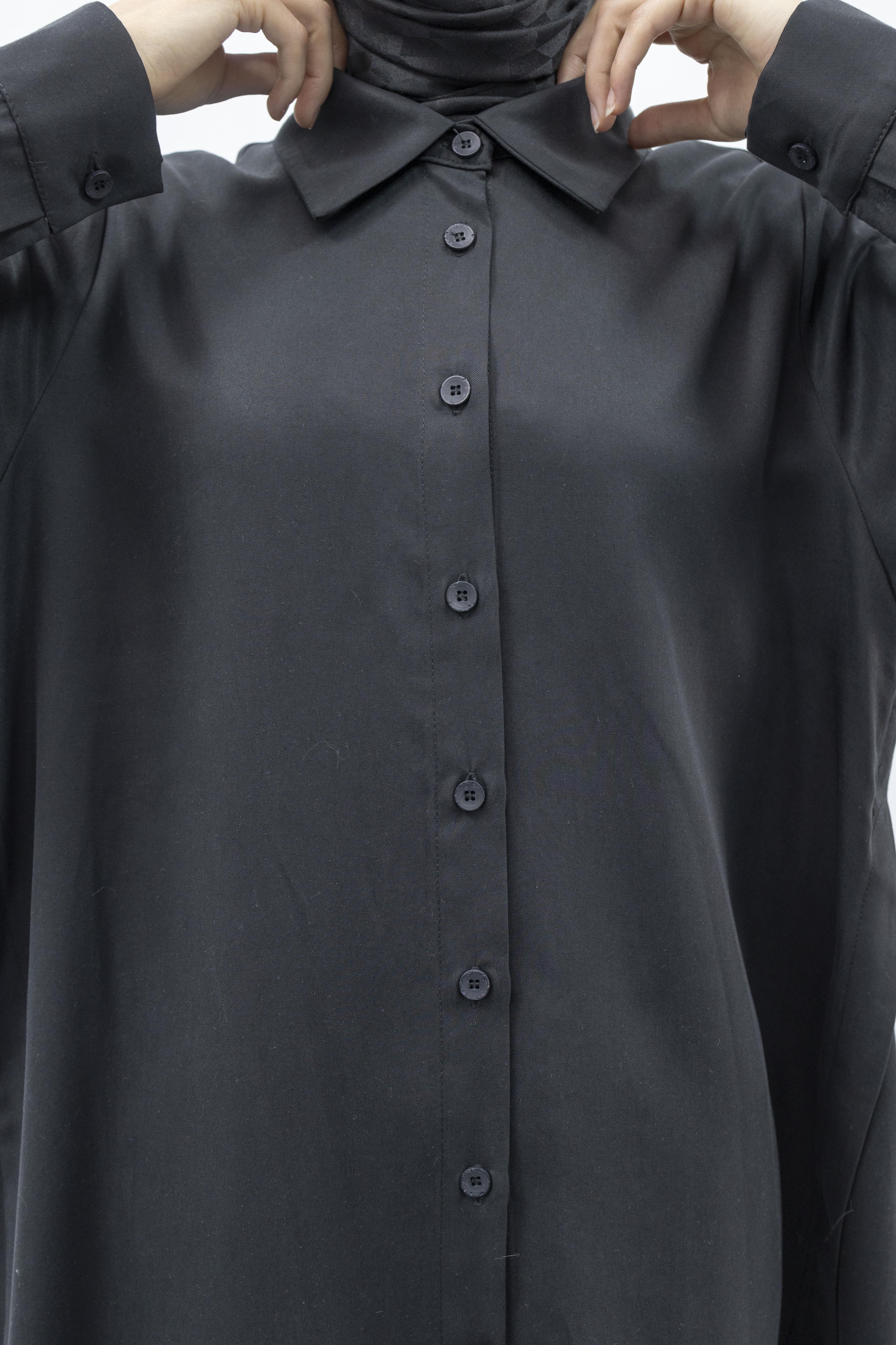 Rahat Form Düğmeli Gömlek Tunik Siyah OTW774