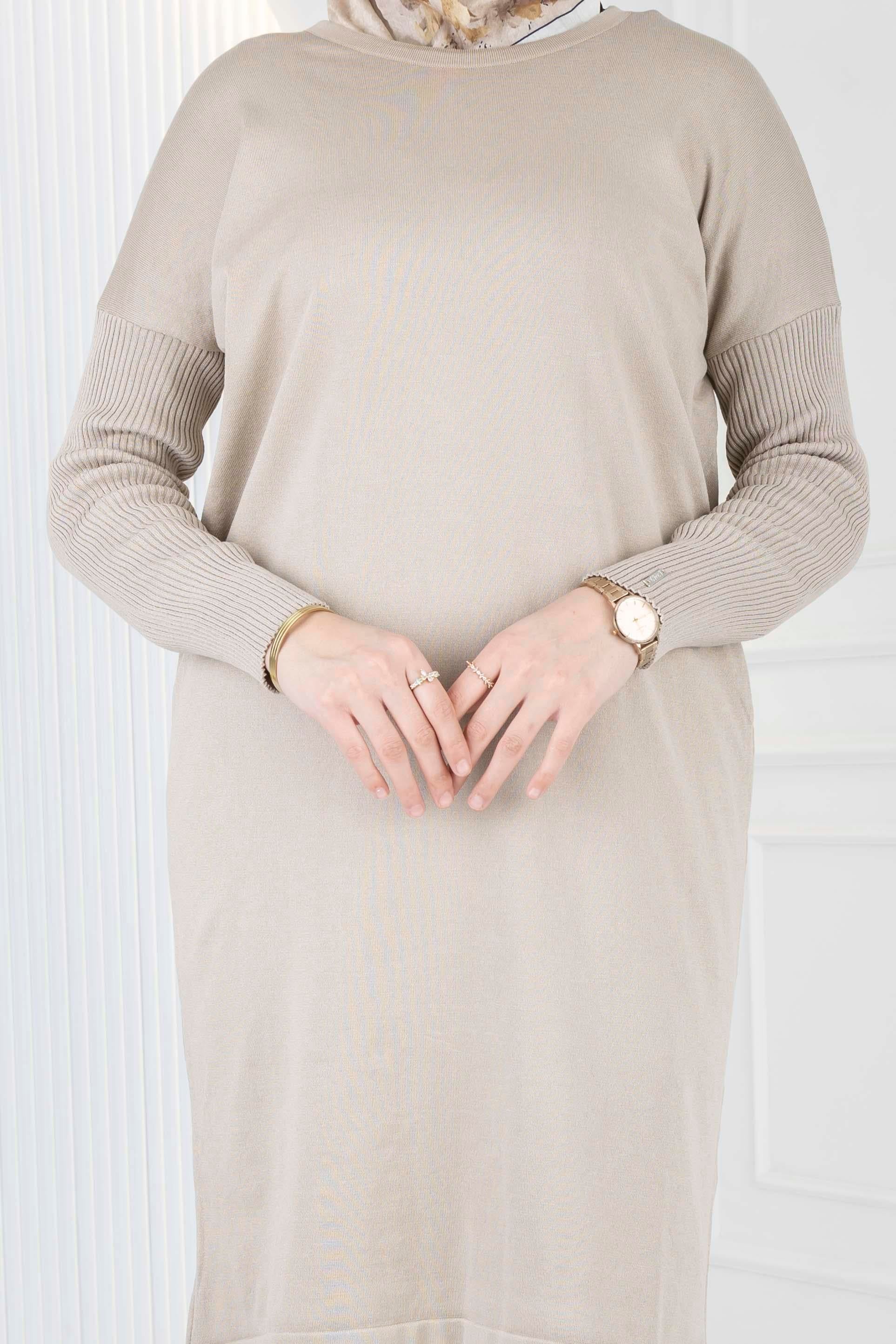 Rayon Kollu Merserize Triko Tunik Bej OTW118