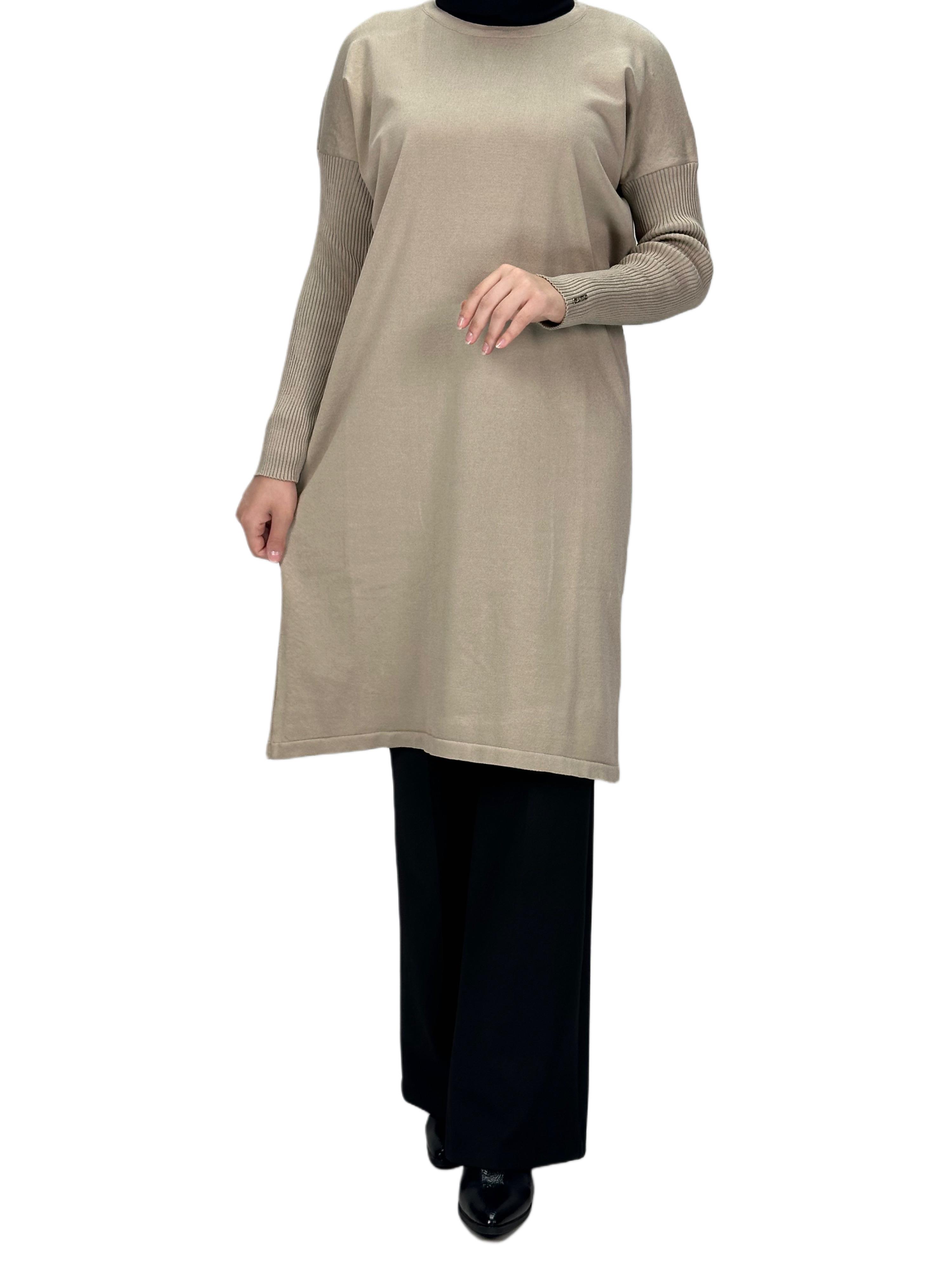 Rayon Kollu Merserize Triko Tunik Bej OTW118