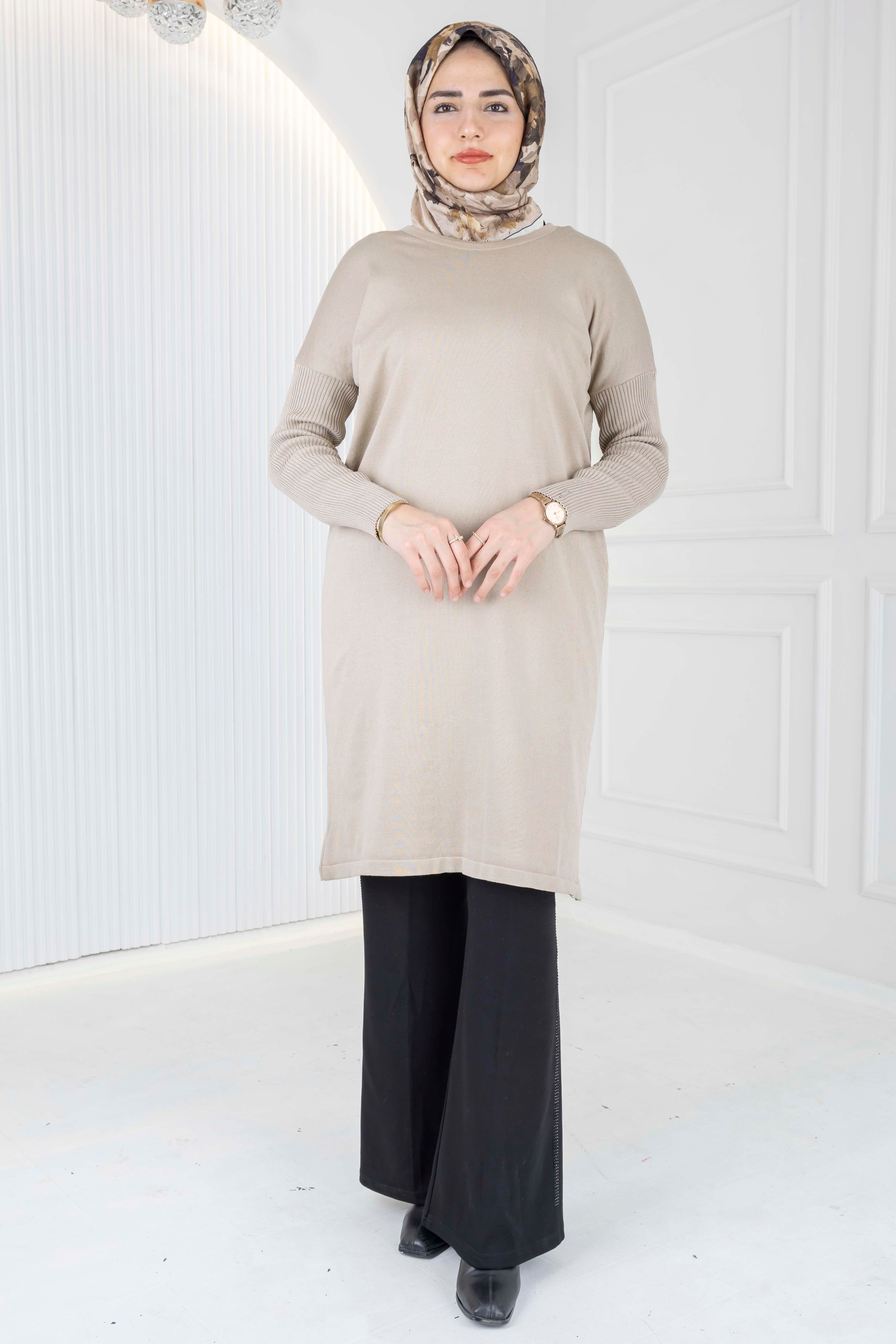 Rayon Kollu Merserize Triko Tunik Bej OTW118