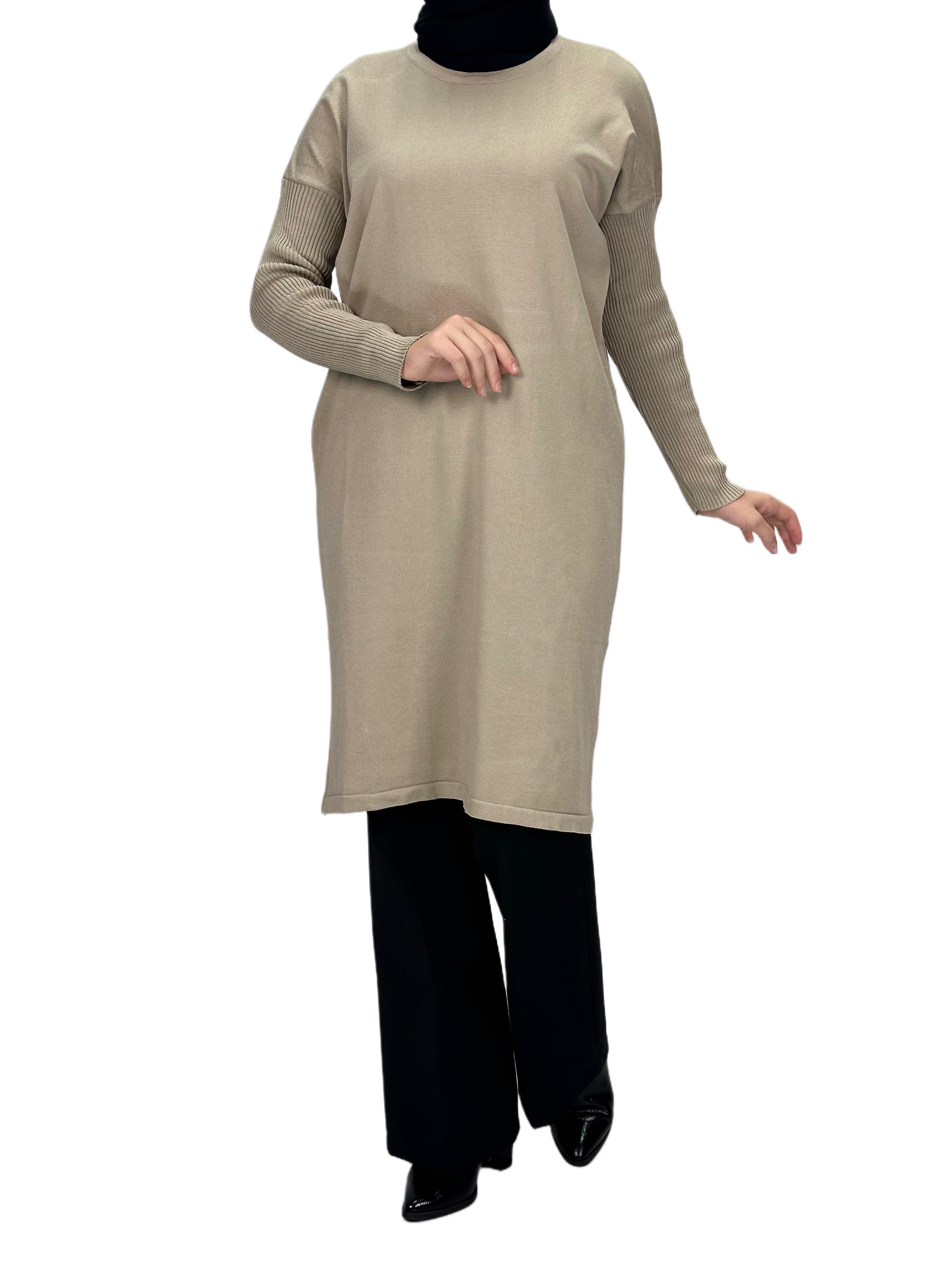 Rayon Kollu Merserize Triko Tunik Bej OTW118