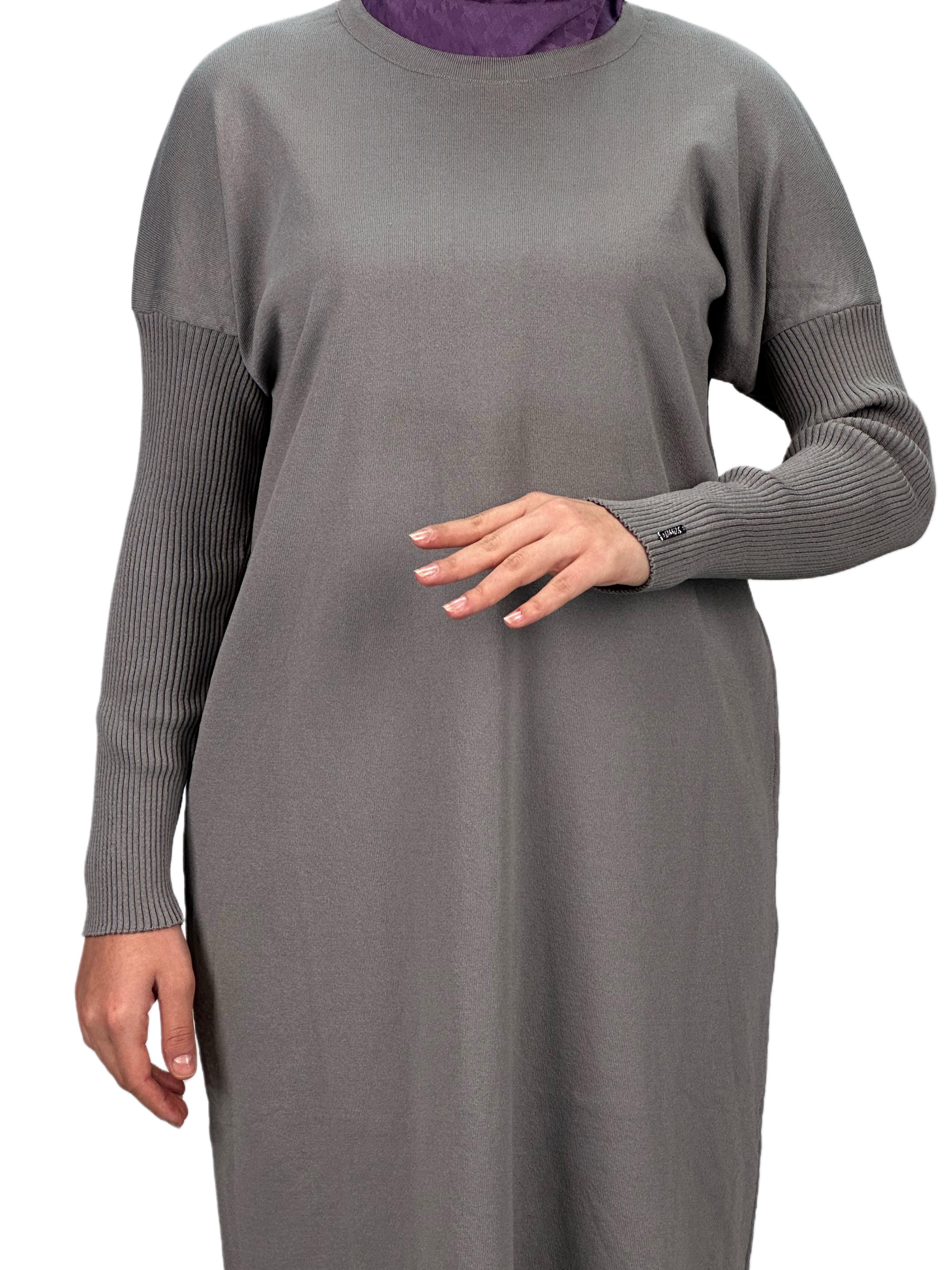 Rayon Kollu Merserize Triko Tunik Gri OTW118