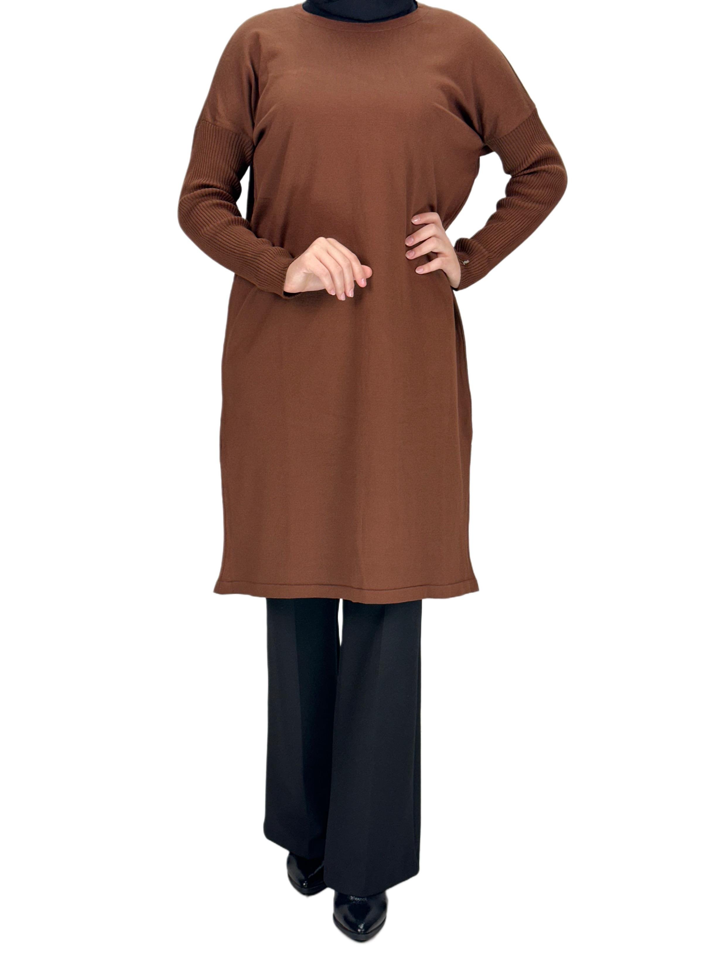 Rayon Kollu Merserize Triko Tunik Kahve OTW118